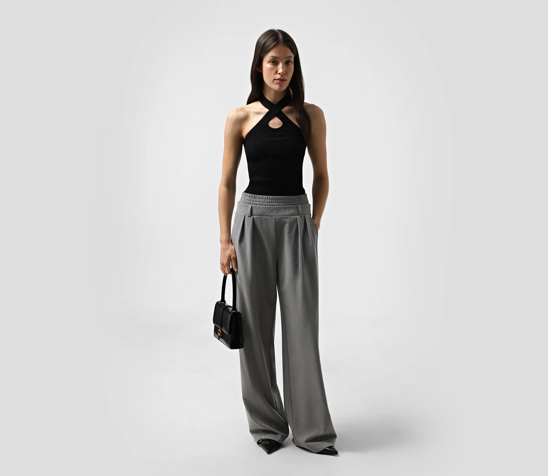 Штани-палаццо з імітацією шортів на резинці сірий - фото №3 Штани-палаццо з імітацією шортів на резинці сірий cher17