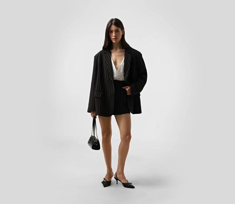 Жакет у смужку Oversized чорний купити