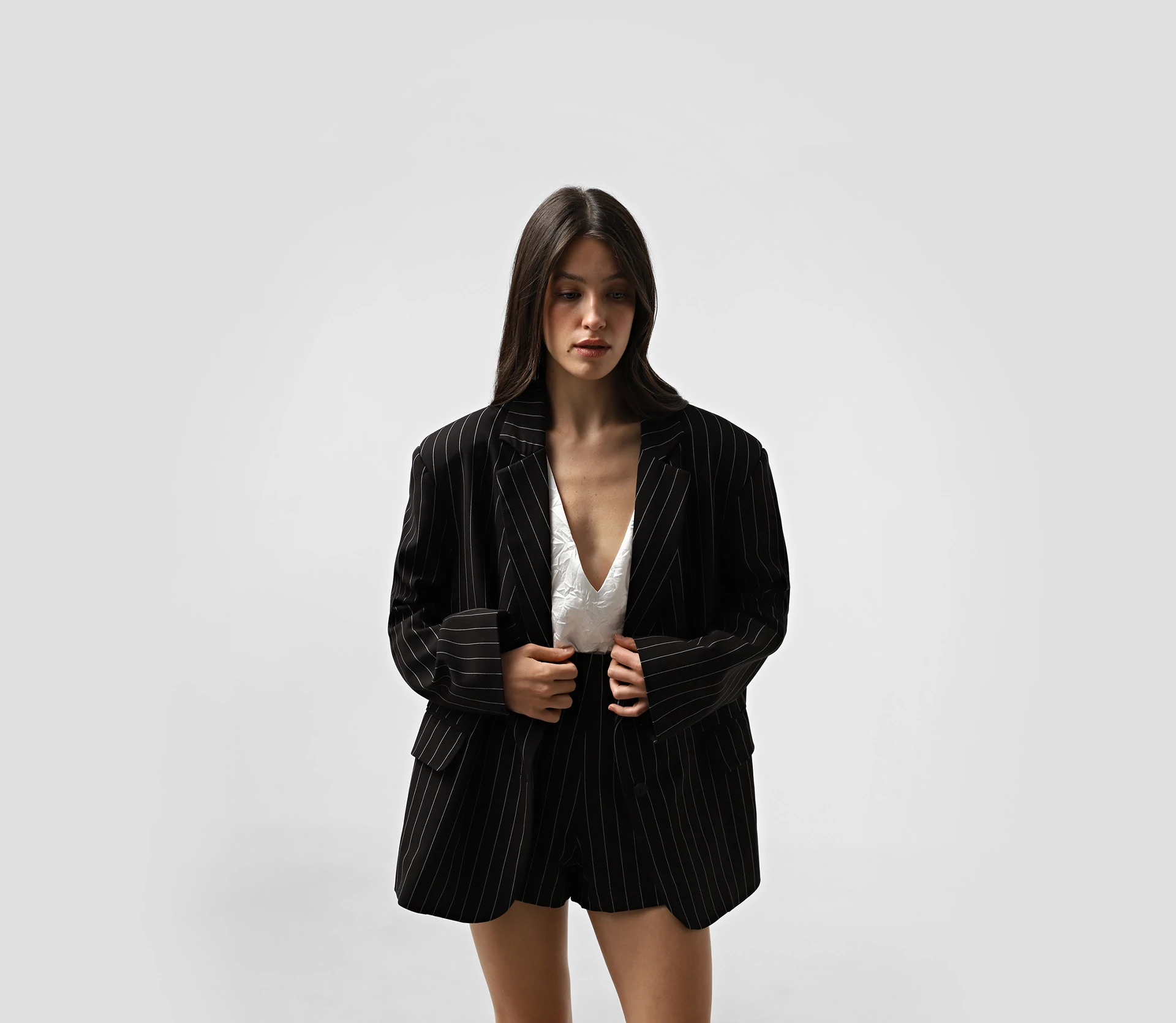 Жакет у смужку Oversized чорний cher17