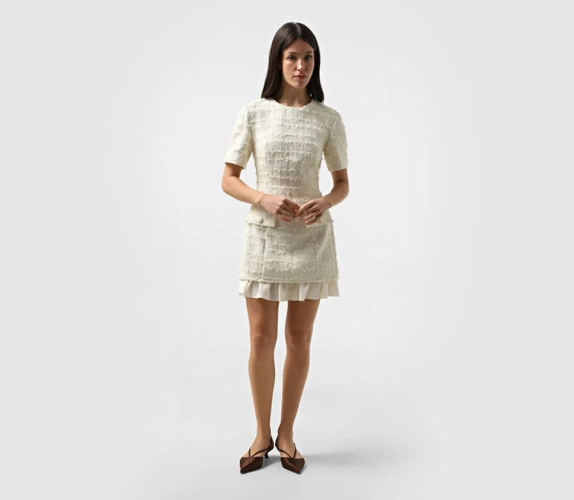 Сукня твід короткий рукав молочний недорого