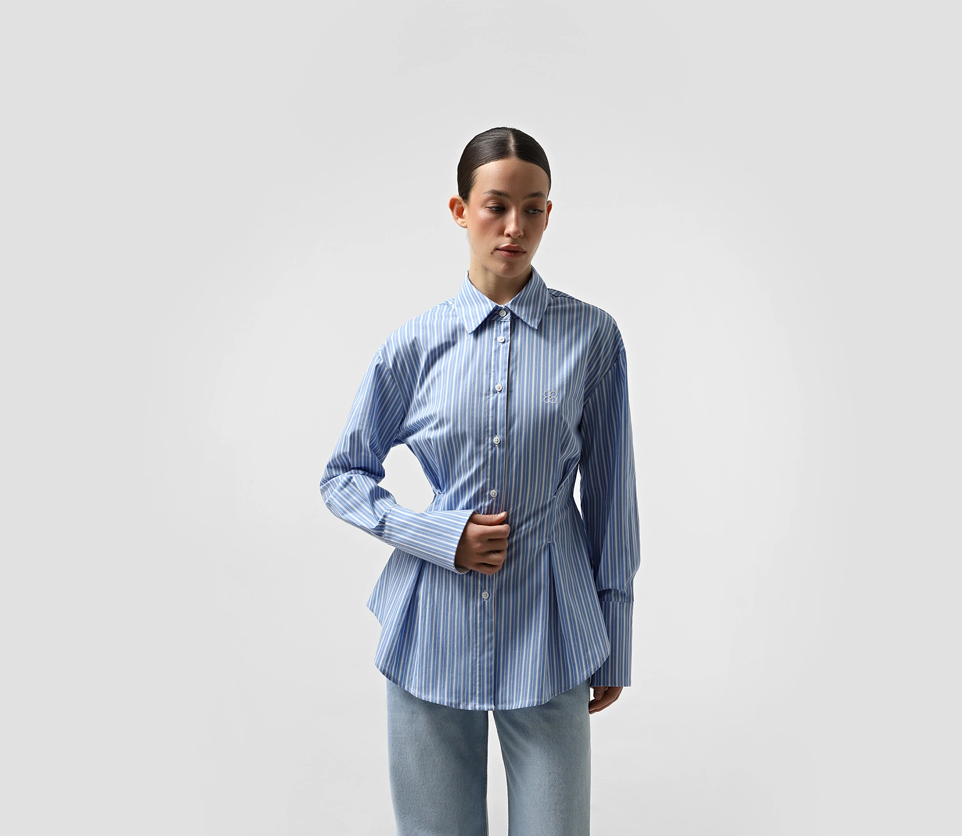 Сорочка в смужку із защипами блакитний - фото №5 Сорочка в смужку із защипами блакитний в Україні