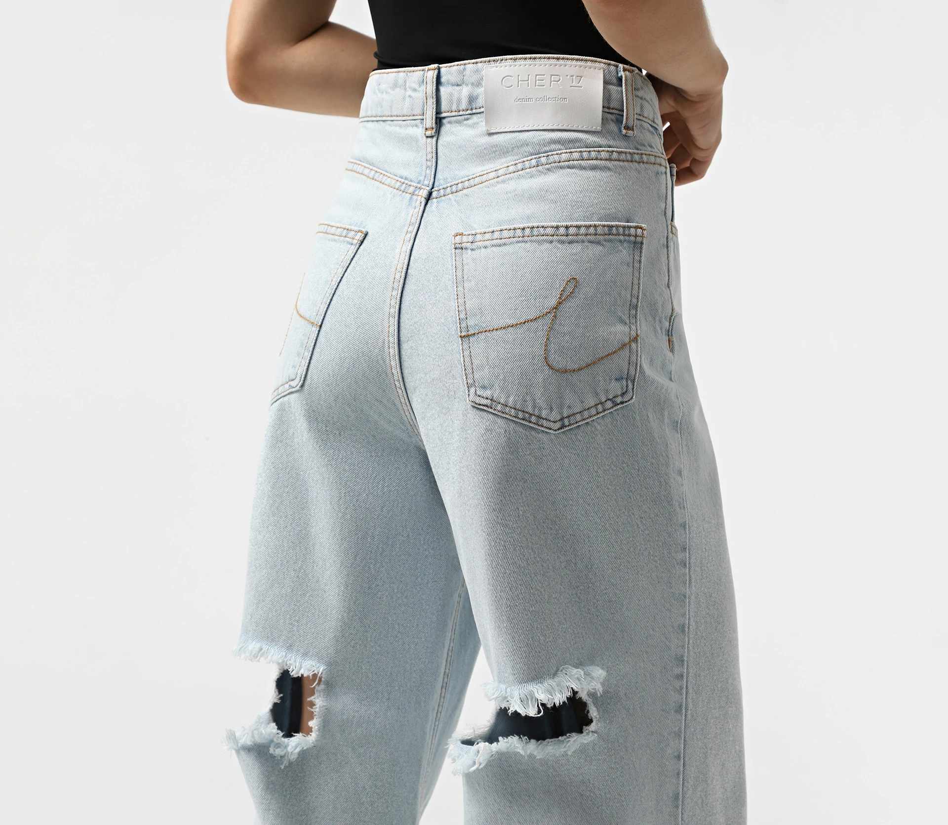 Джинси Baggy з розрізами світло-блакитний в Україні
