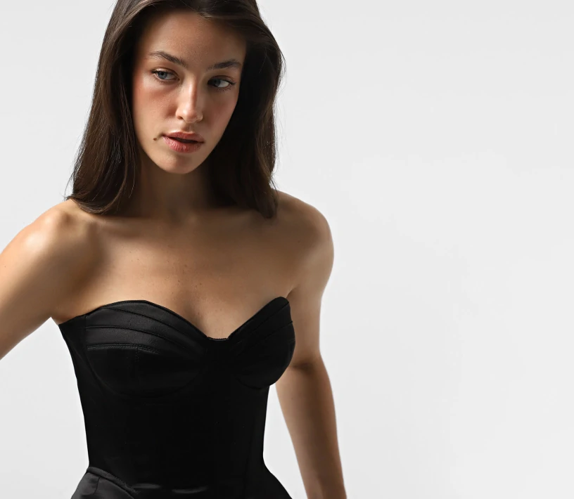 Корсет Satin з імітацією баски чорний знижки