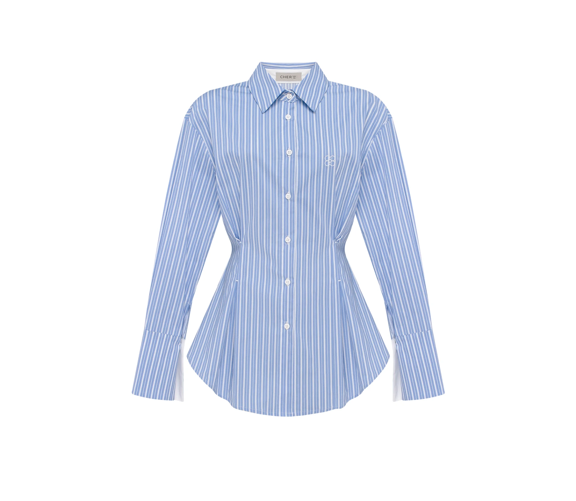 Сорочка в смужку із защипами блакитний - фото №3 Сорочка в смужку із защипами блакитний cher17