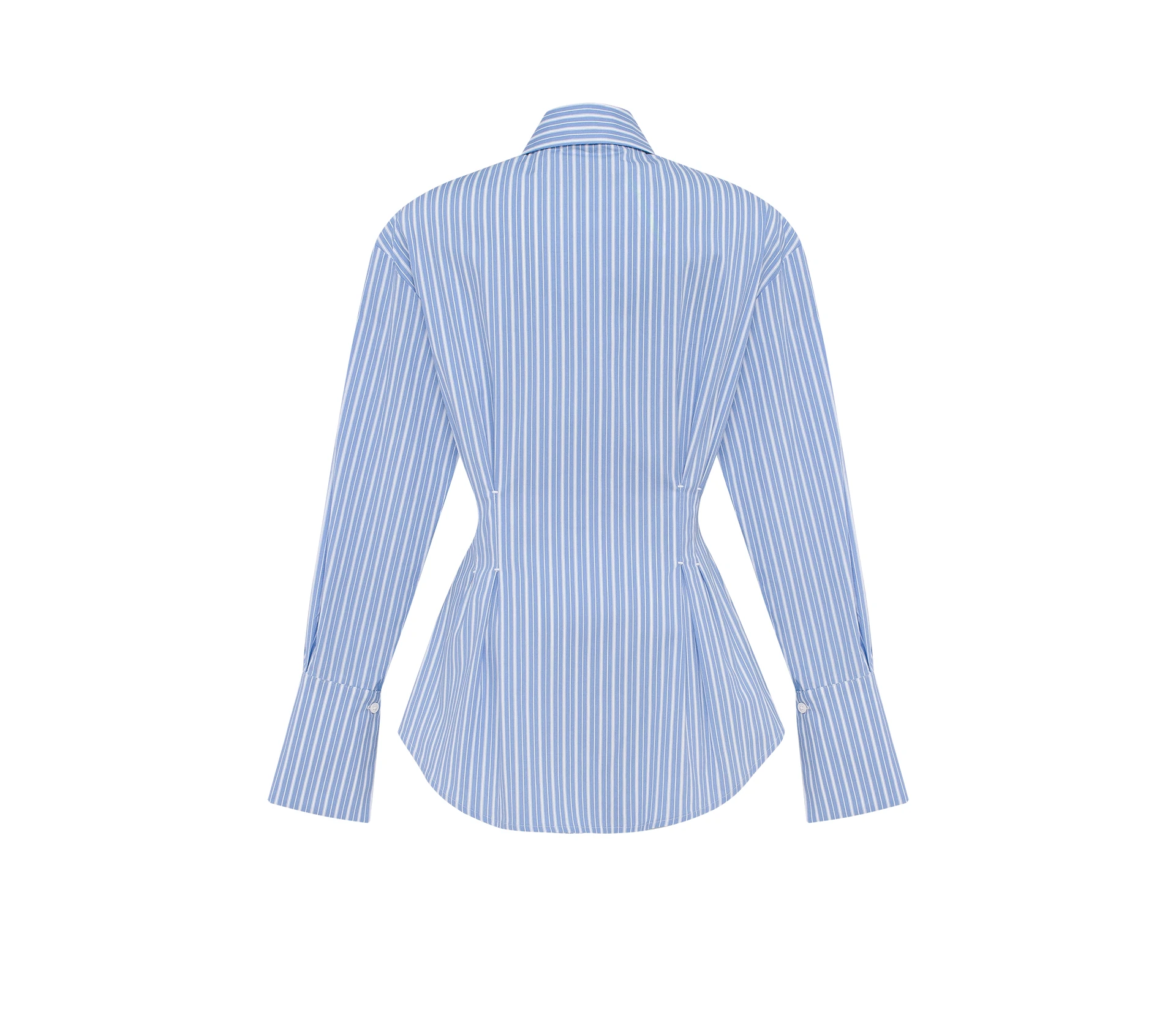 Сорочка в смужку із защипами блакитний - фото №9 Сорочка в смужку із защипами блакитний акції