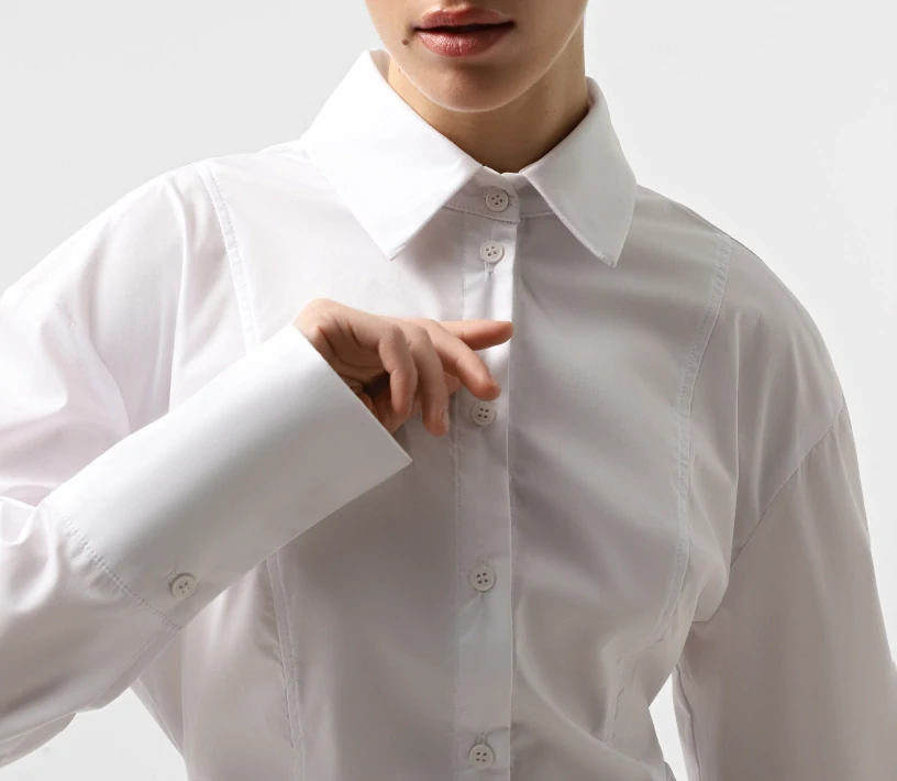 Сорочка приталена з відстрочками білий - фото №4 Сорочка приталена з відстрочками білий знижки