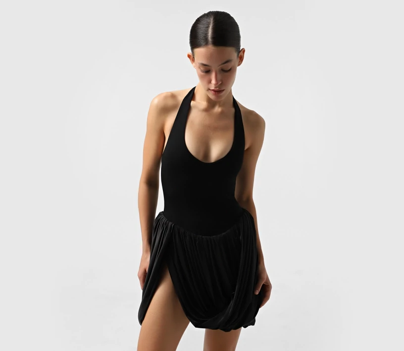 Сукня міні з об'ємним низом чорний замовити