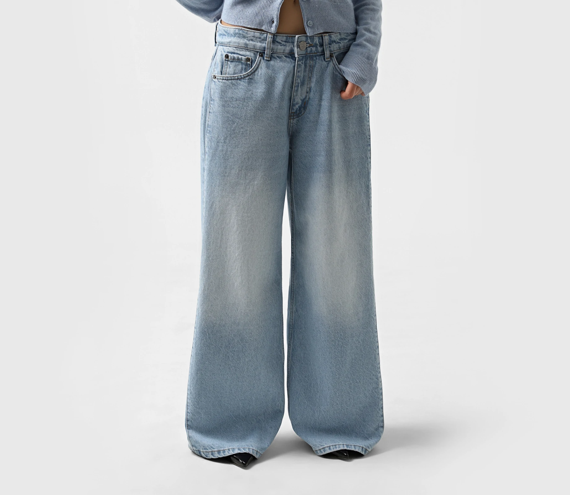 Джинси широкі з защіпами блакитний ціна