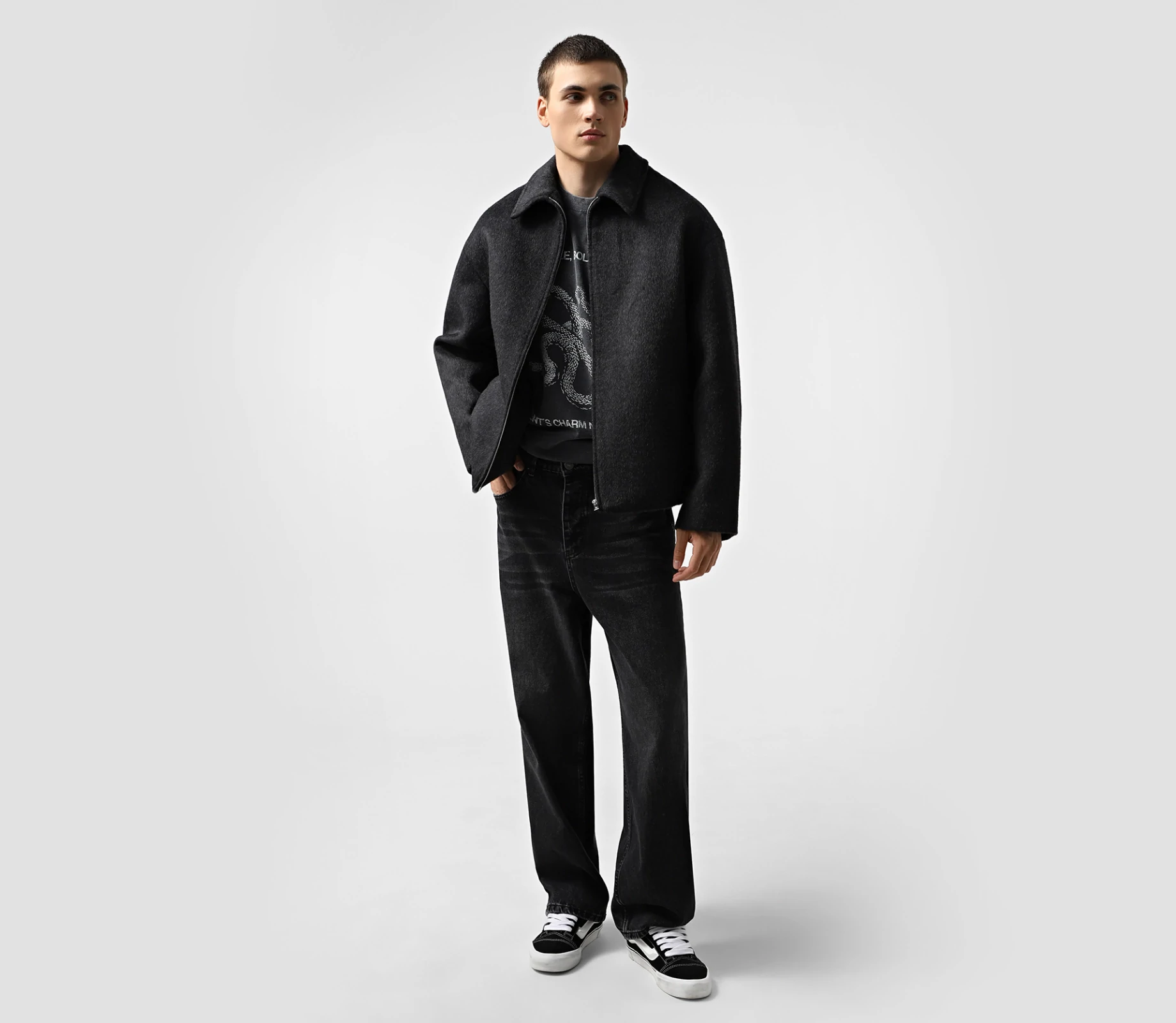 Бомбер чоловічий з пальтової тканини графіт знижки