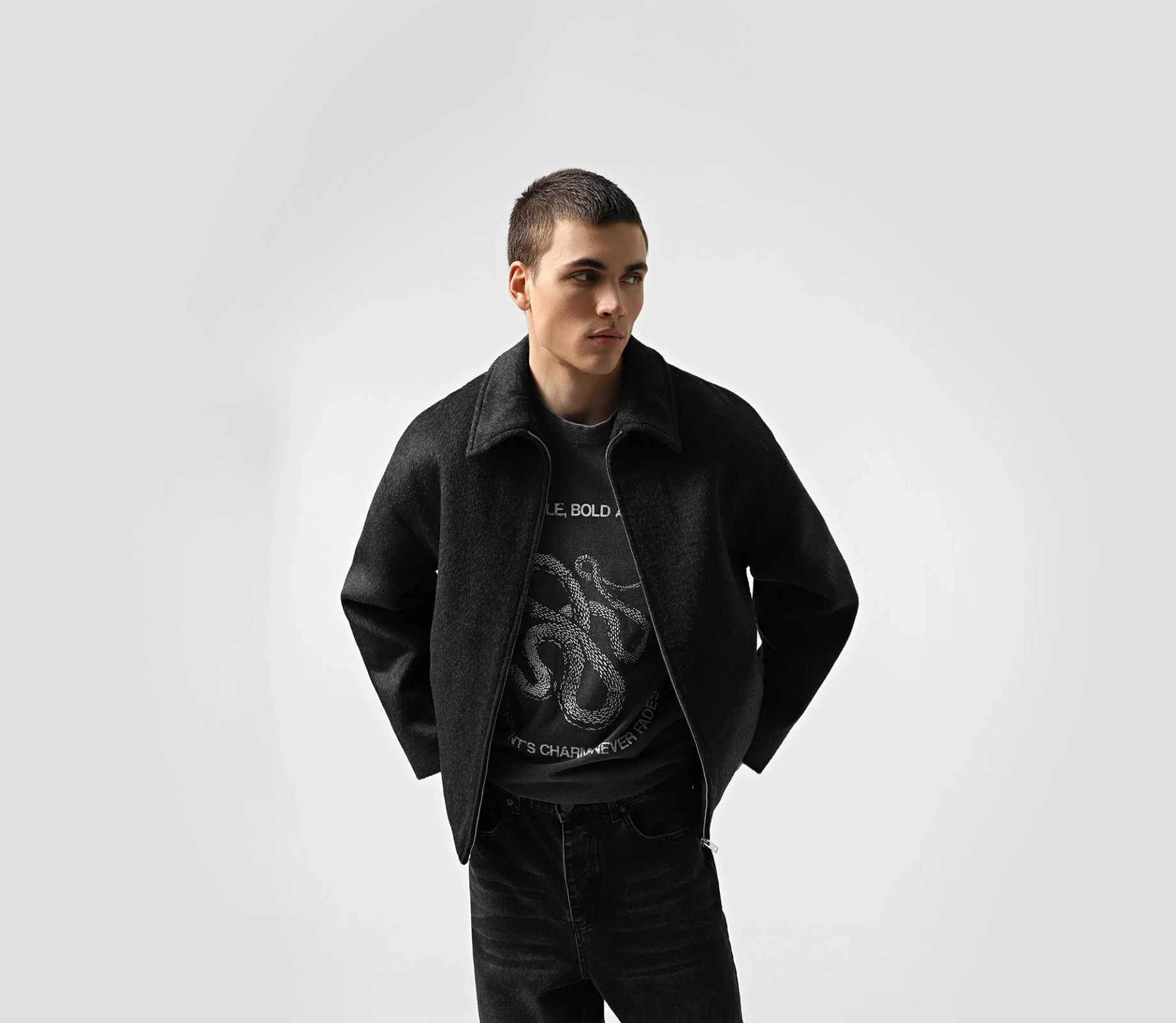 Бомбер чоловічий з пальтової тканини графіт ціна