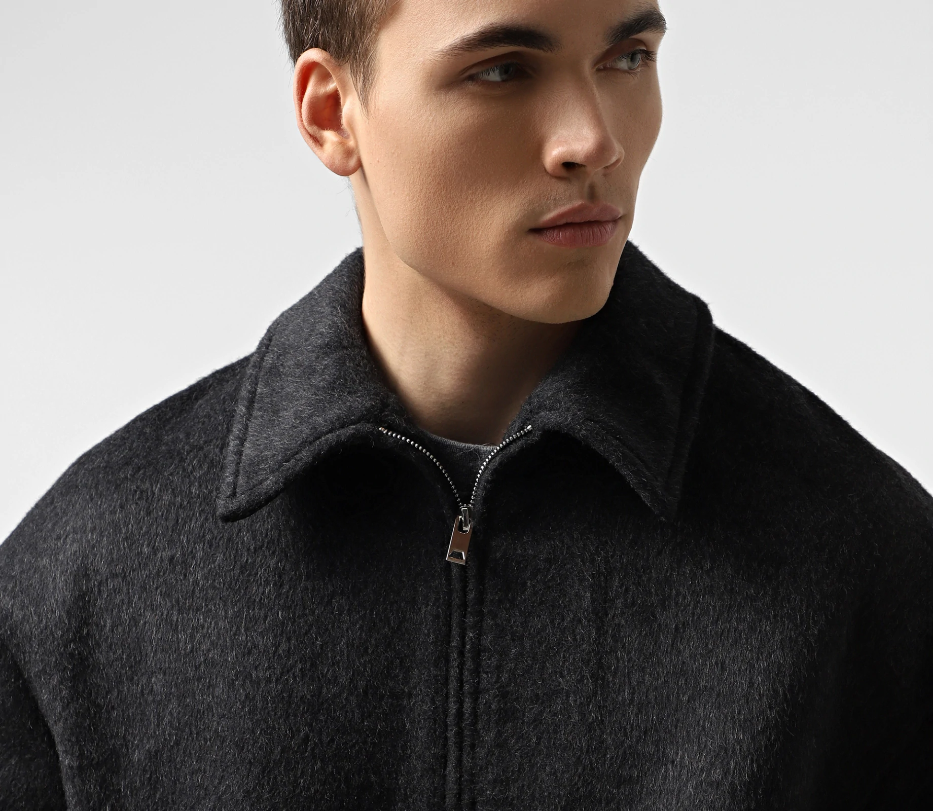 Бомбер чоловічий з пальтової тканини графіт недорого