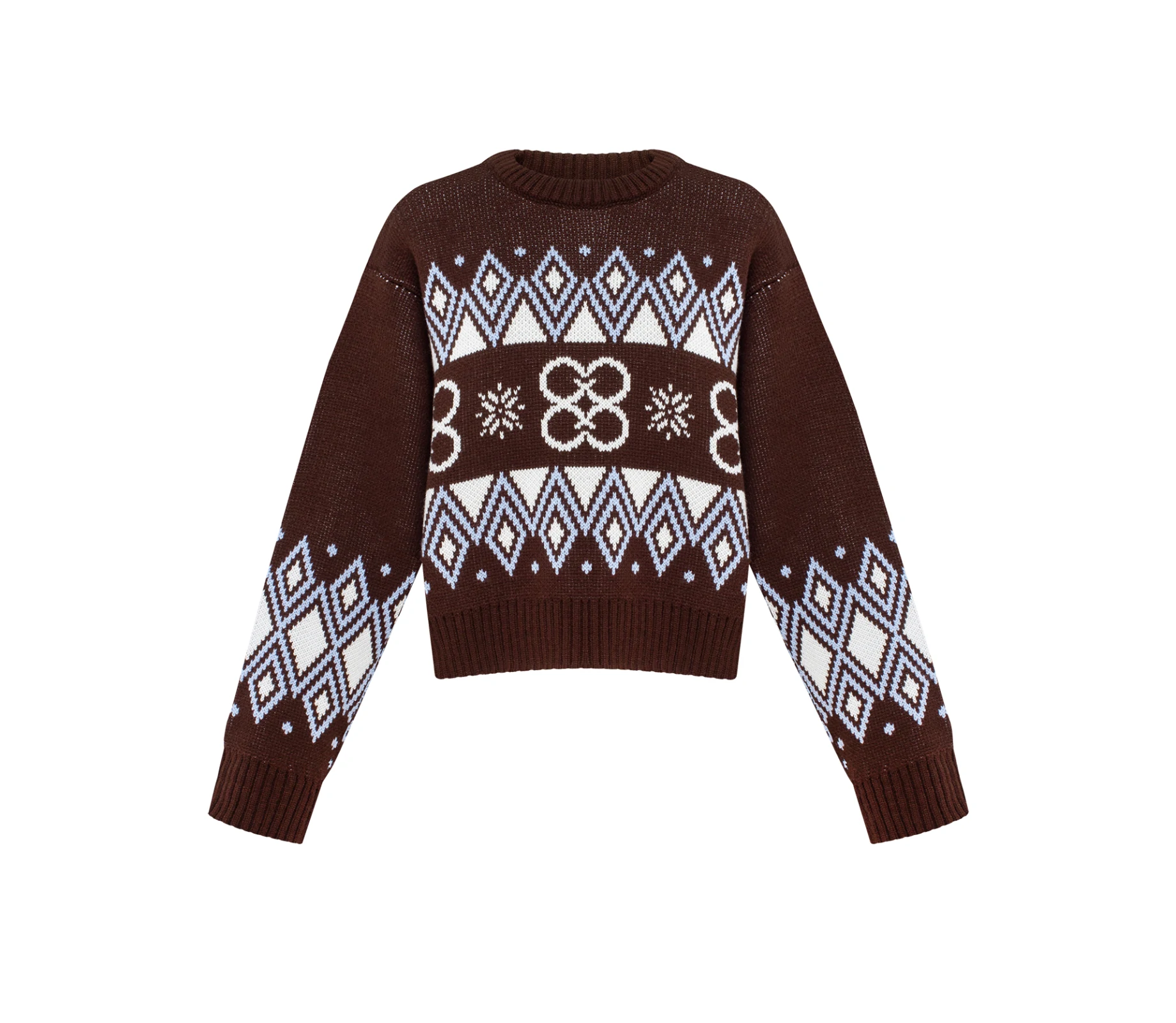 Світшот вʼязаний з орнаментом коричневий акції