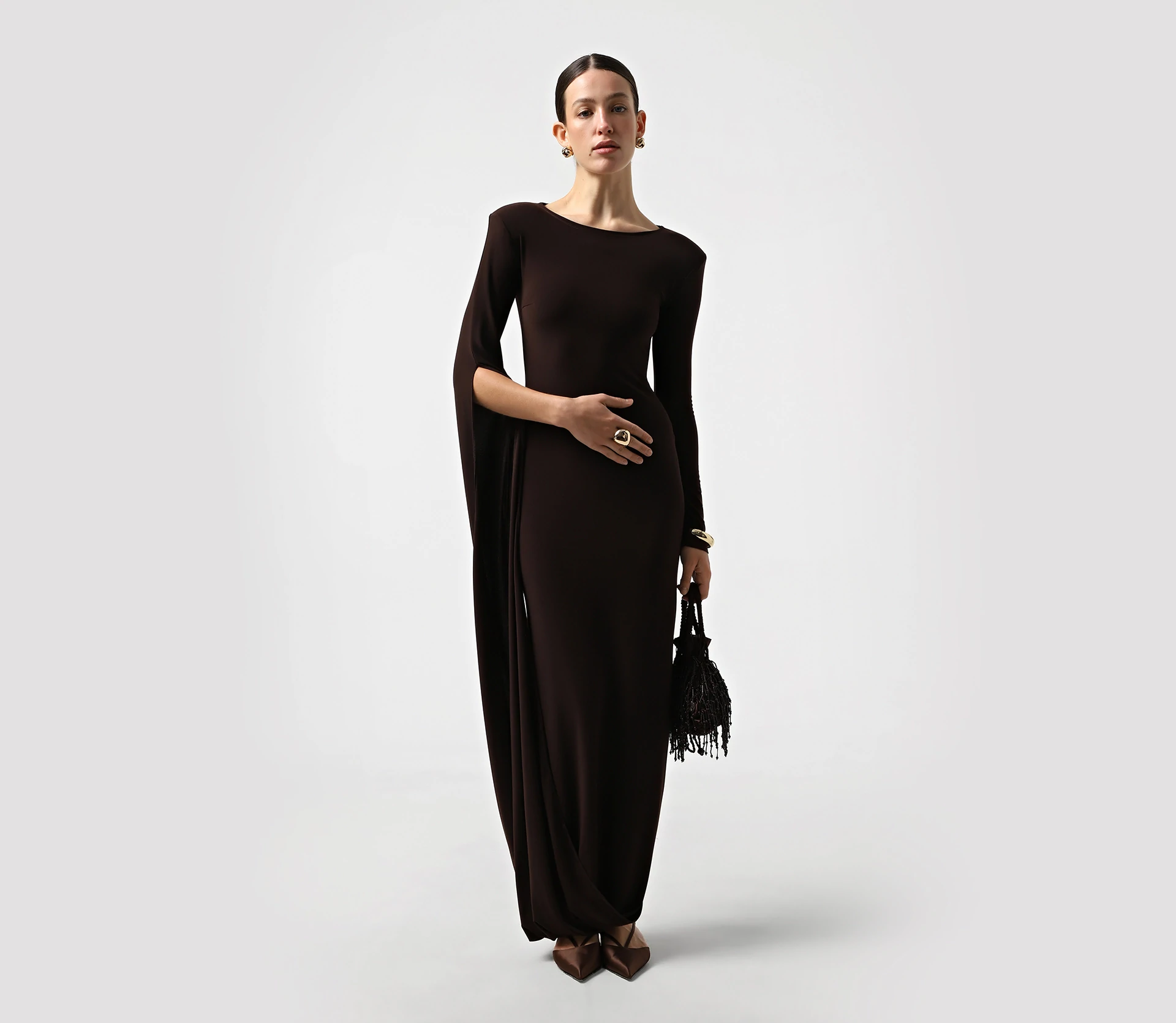 Сукня трикотажна вечірня коричневий - фото №5 Сукня трикотажна вечірня коричневий фото