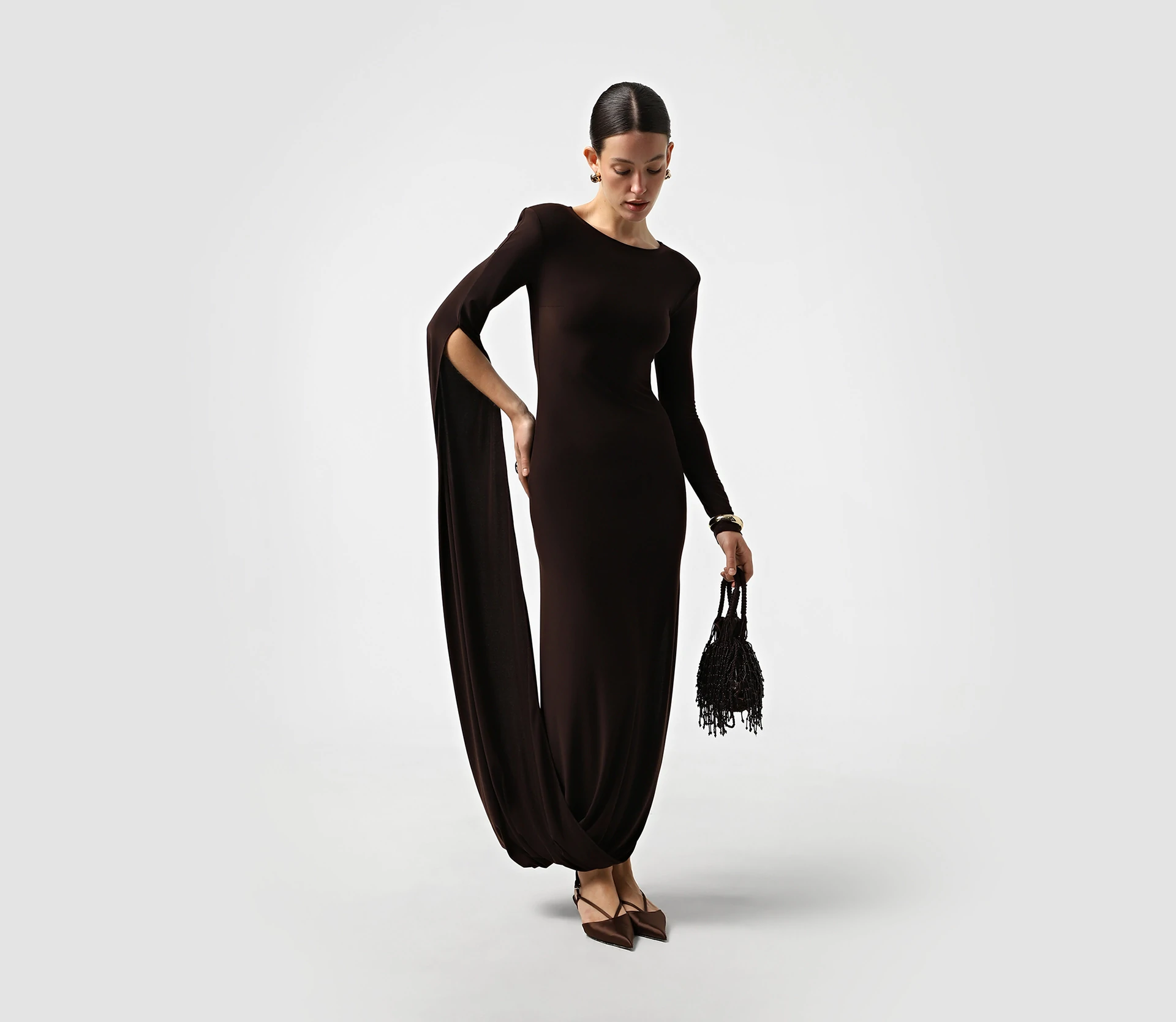 Сукня трикотажна вечірня коричневий - фото №6 Сукня трикотажна вечірня коричневий в інтернет-магазині