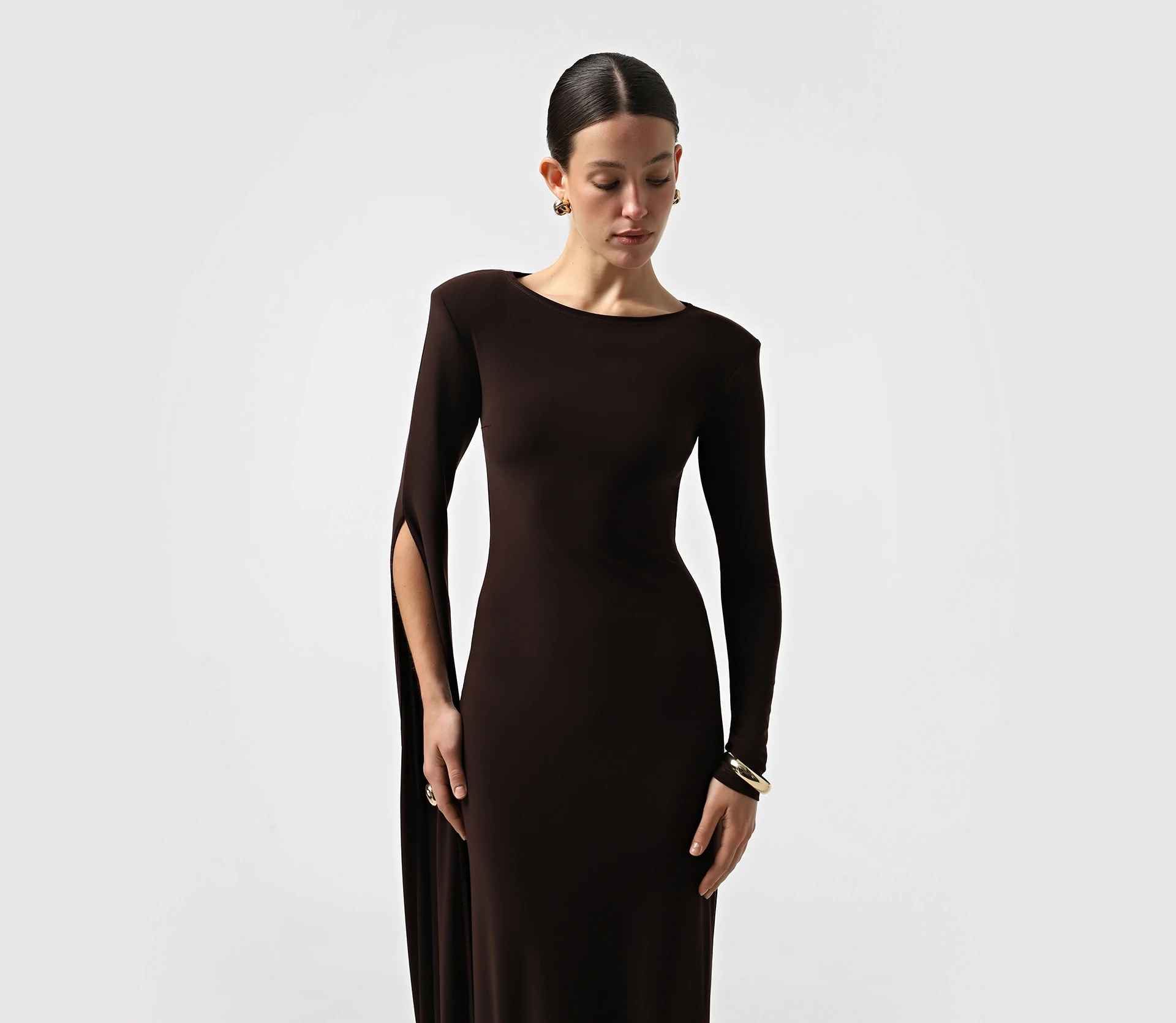 Сукня трикотажна вечірня коричневий - фото №7 Сукня трикотажна вечірня коричневий знижки