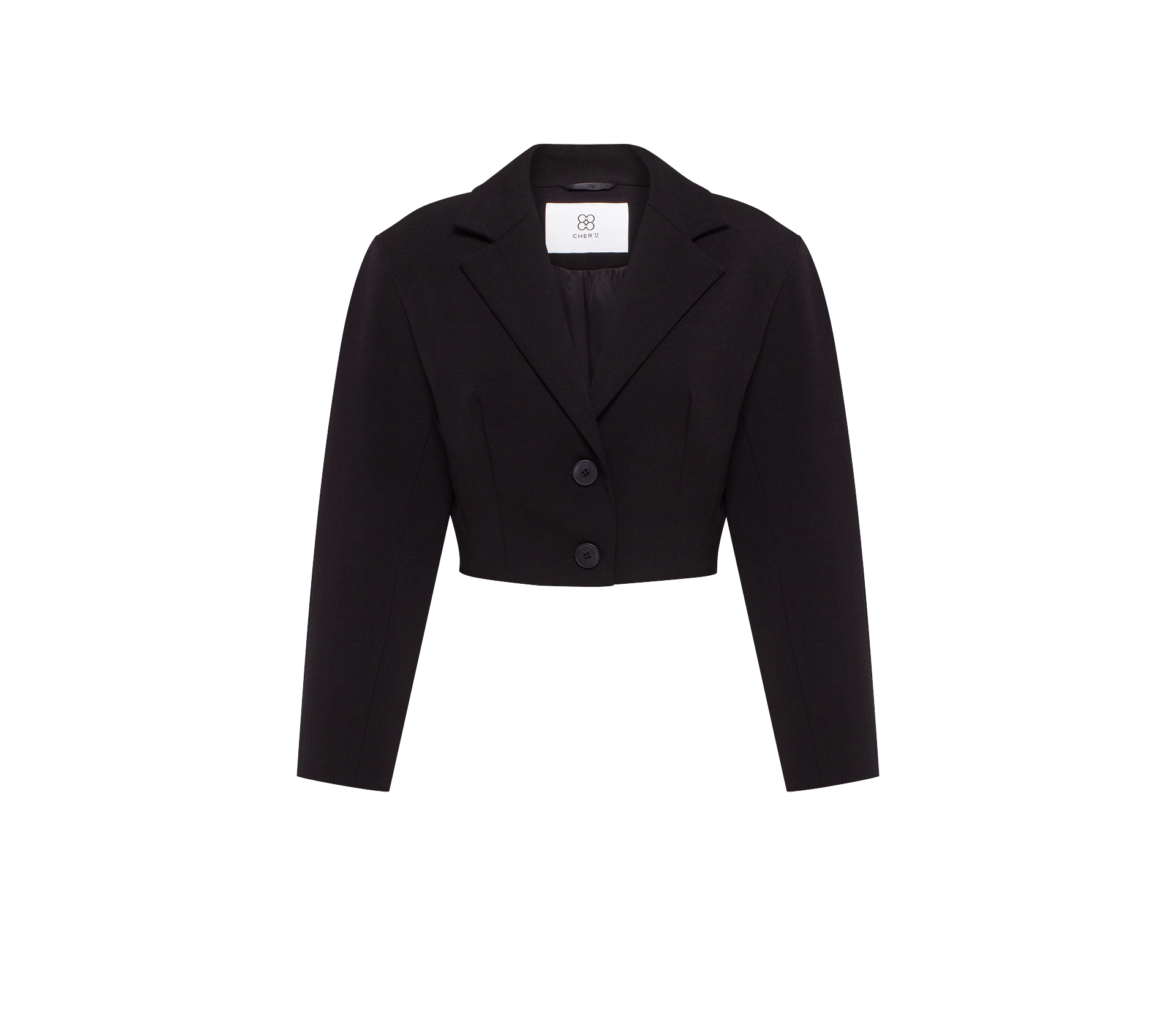 Жакет вкорочений з акцентними рукавами чорний - фото №1 Жакет вкорочений з акцентними рукавами чорний ціна