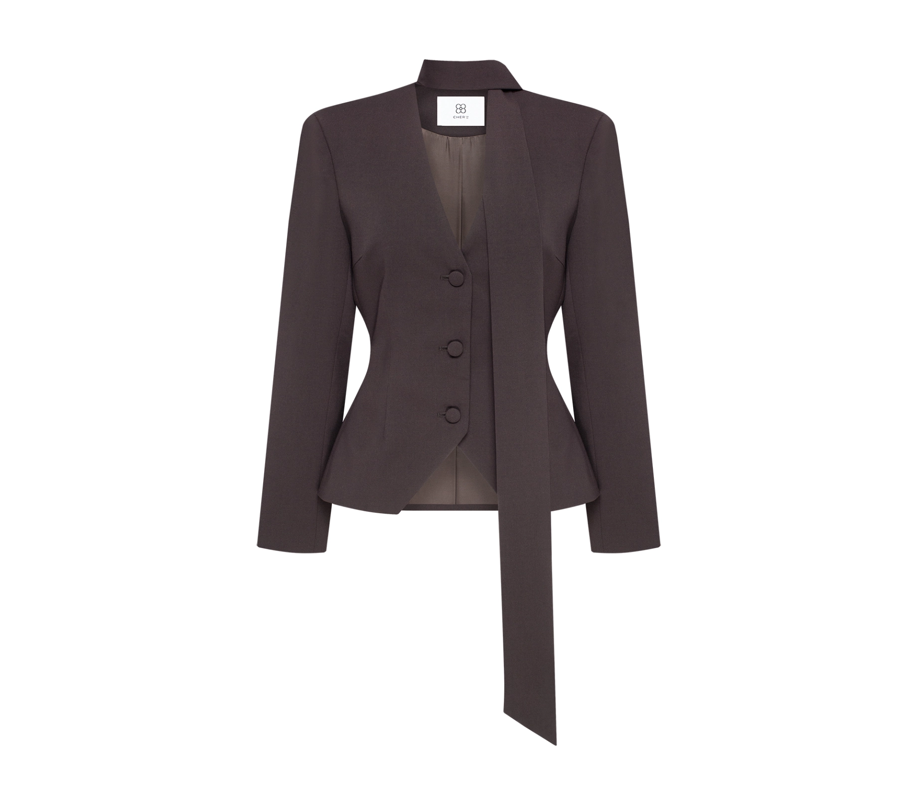 Жакет із завʼязкою на шиї коричневий знижки