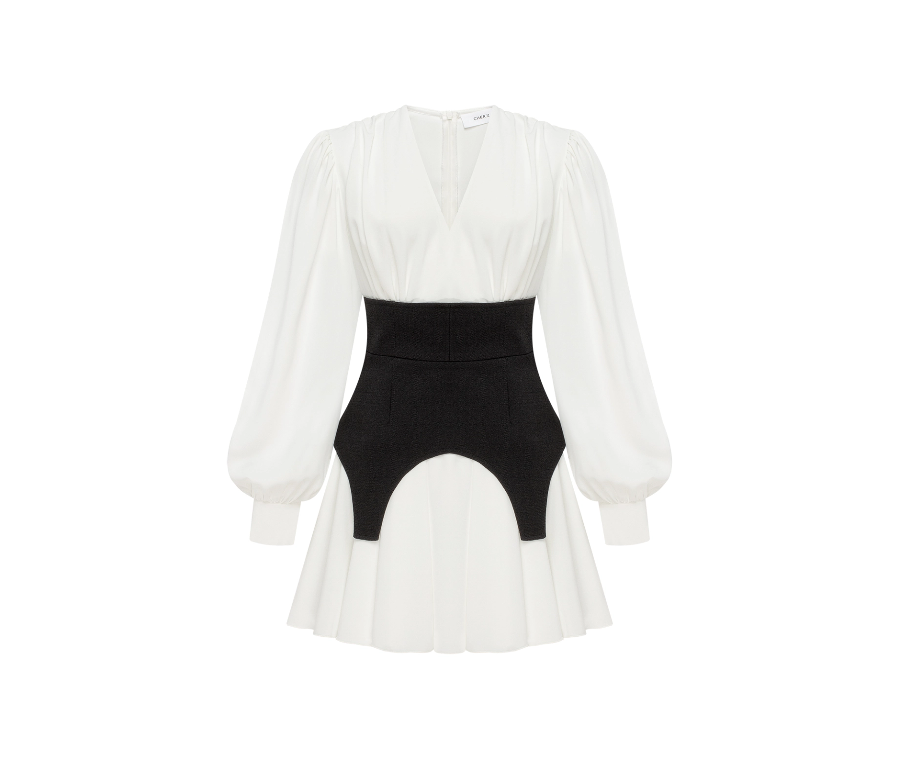 Сукня міні з поясом-баскою молочний акції