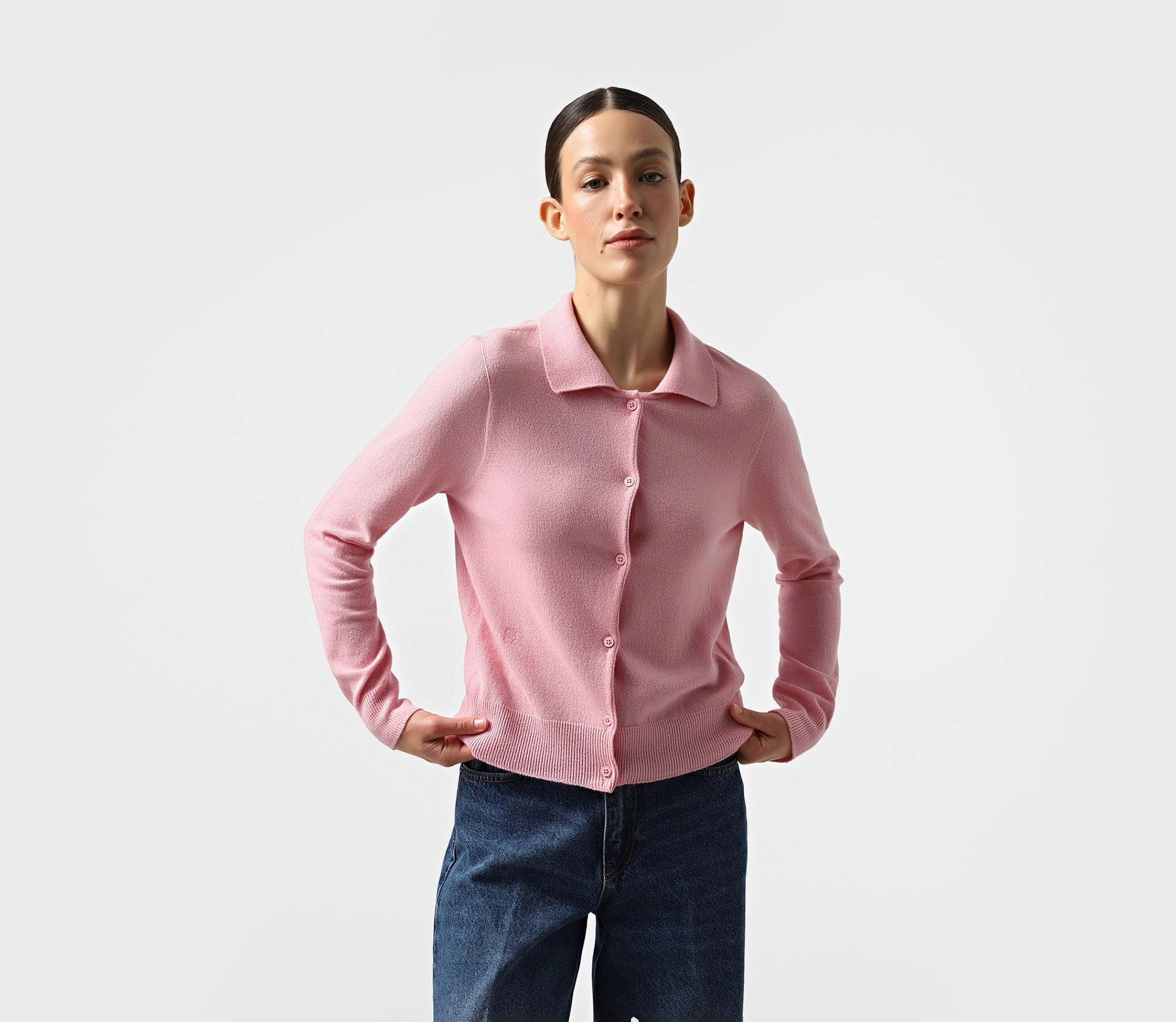 Джемпер вʼязаний на ґудзиках рожевий cher17