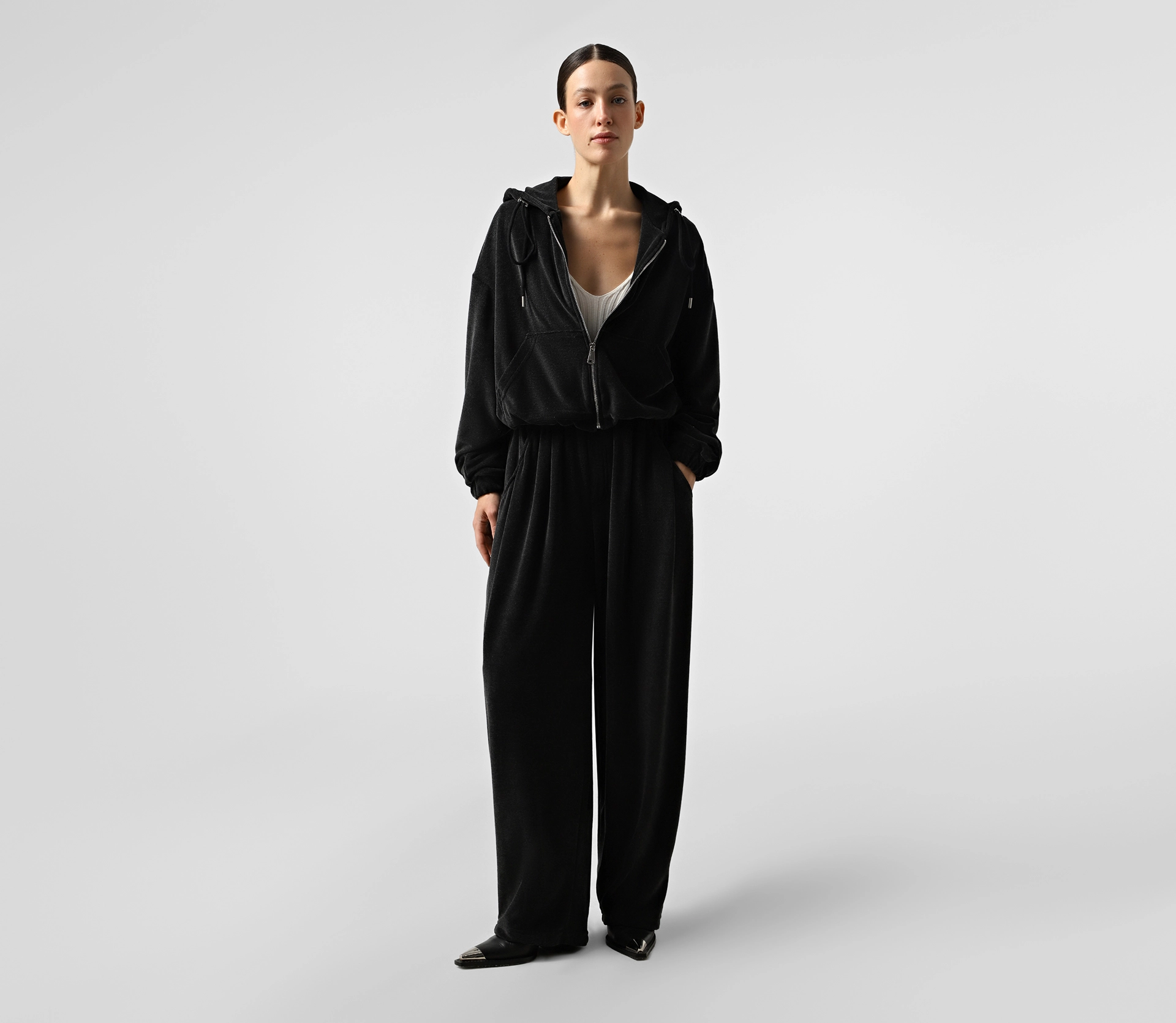 Костюм спортивний кроп худі широкі штани графіт в інтернет-магазині