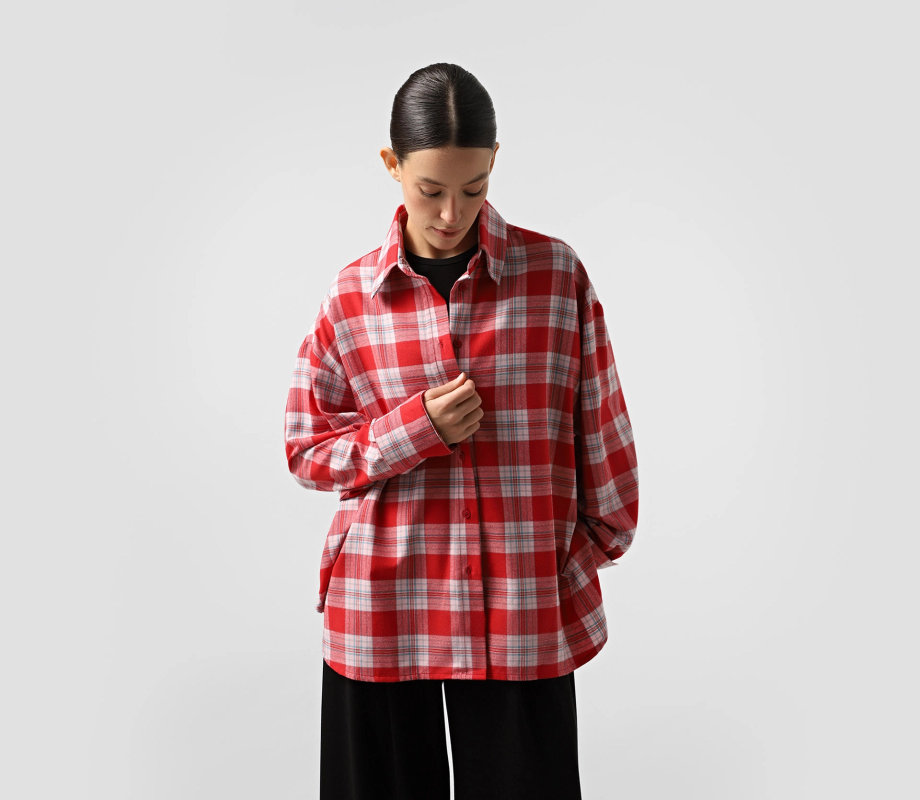 Сорочка в клітинку з подвійним манжетом червоний замовити