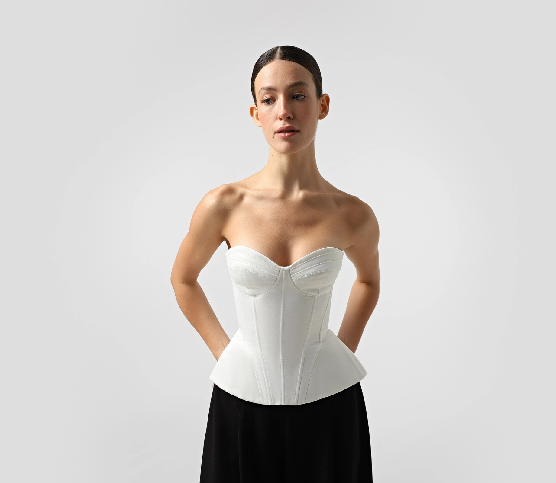 Корсет Satin з імітацією баски молочний замовити