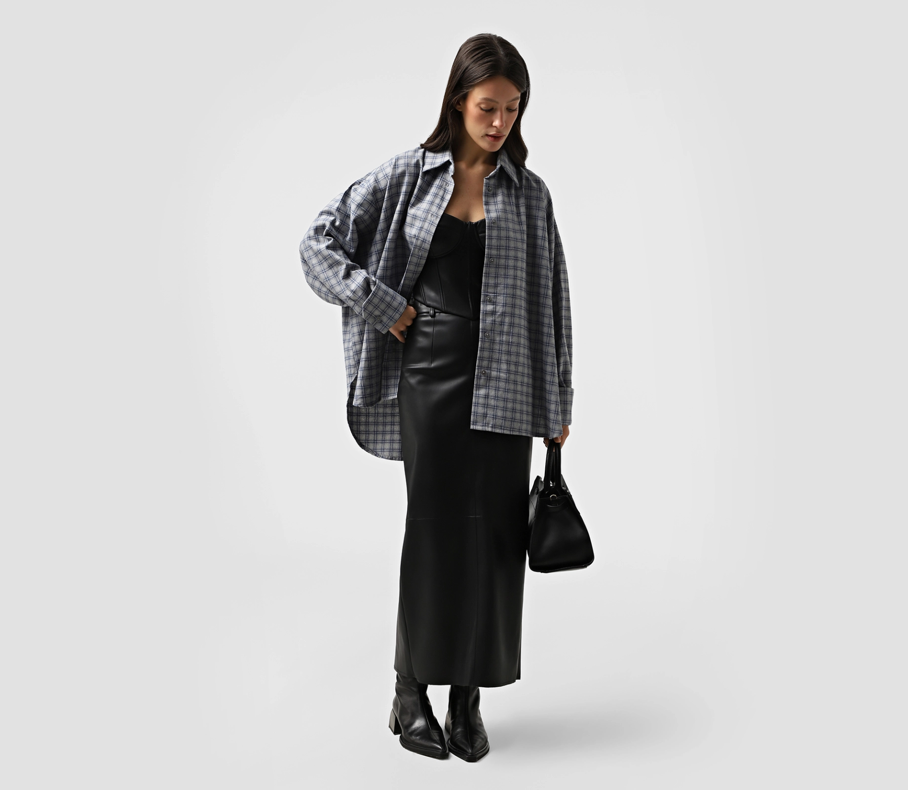 Сорочка в клітинку з подвійним манжетом сірий замовити