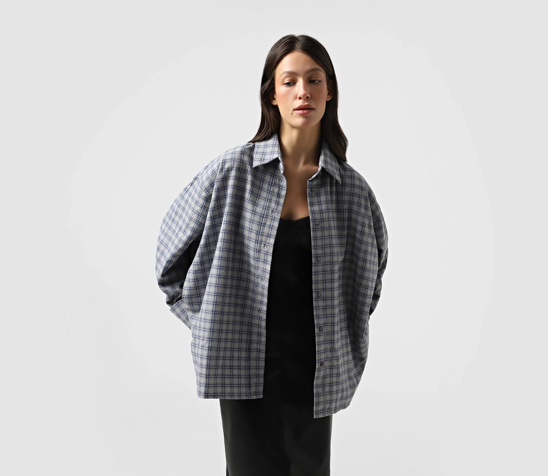Сорочка в клітинку з подвійним манжетом сірий недорого