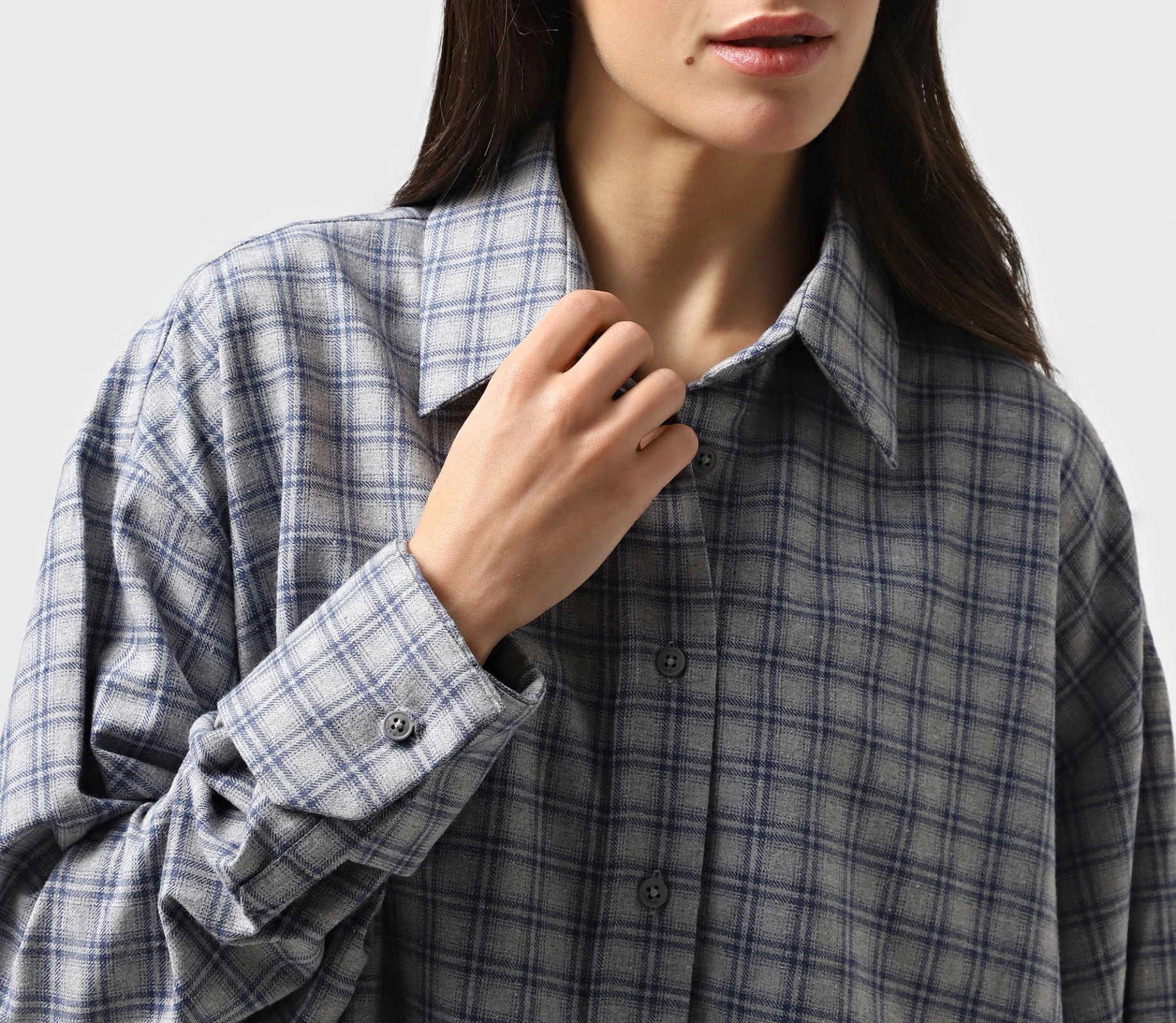 Сорочка в клітинку з подвійним манжетом сірий в Україні
