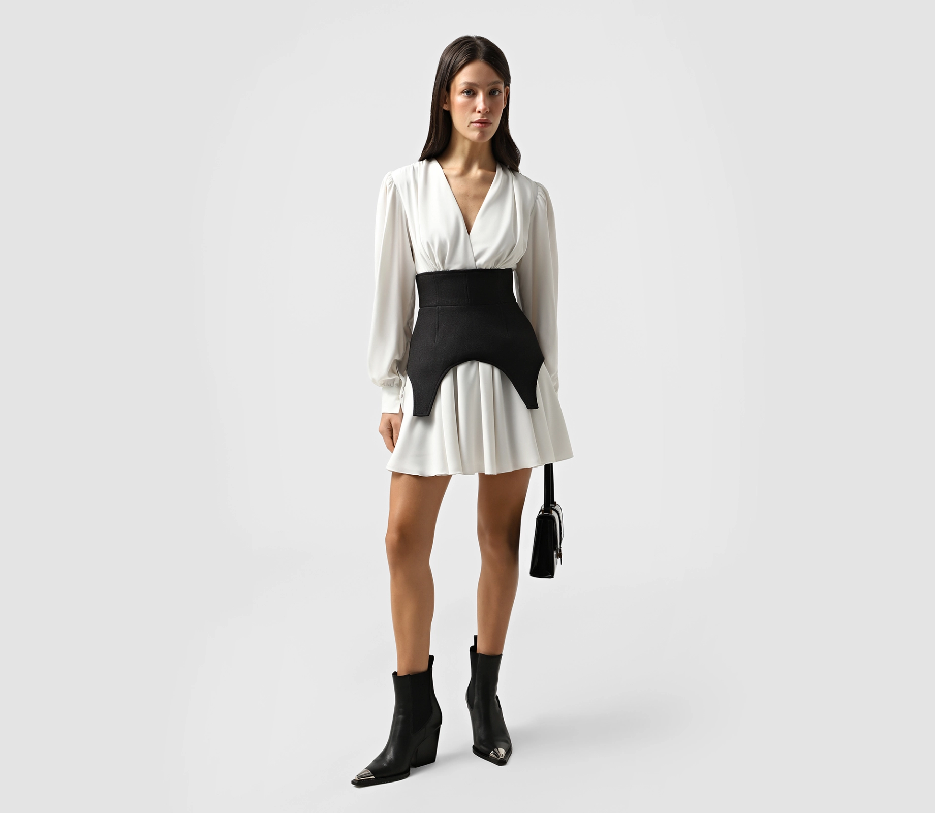 Сукня міні з поясом-баскою молочний ціна