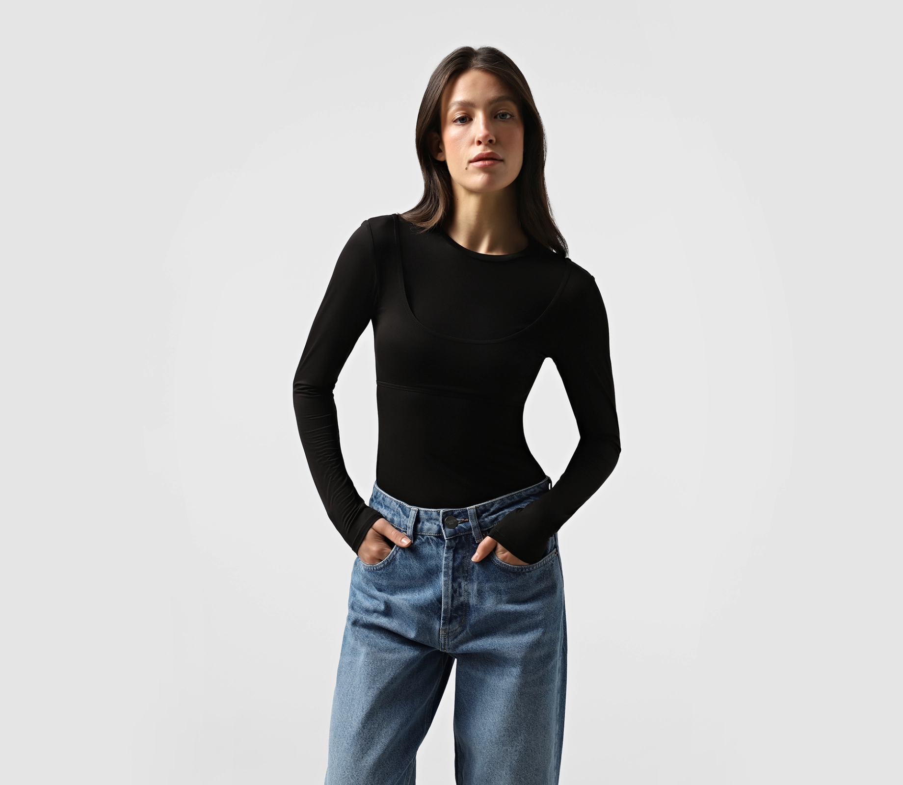 Лонгслів подвійний з топом чорний знижки