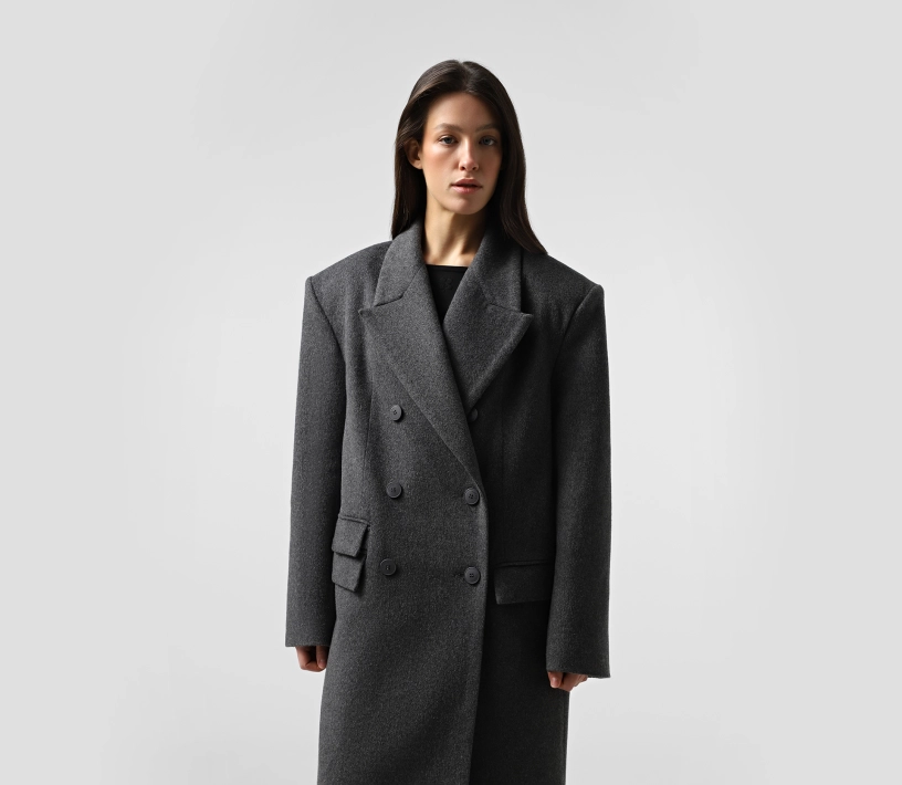 Пальто довге з подвійними клапанами сірий в Україні