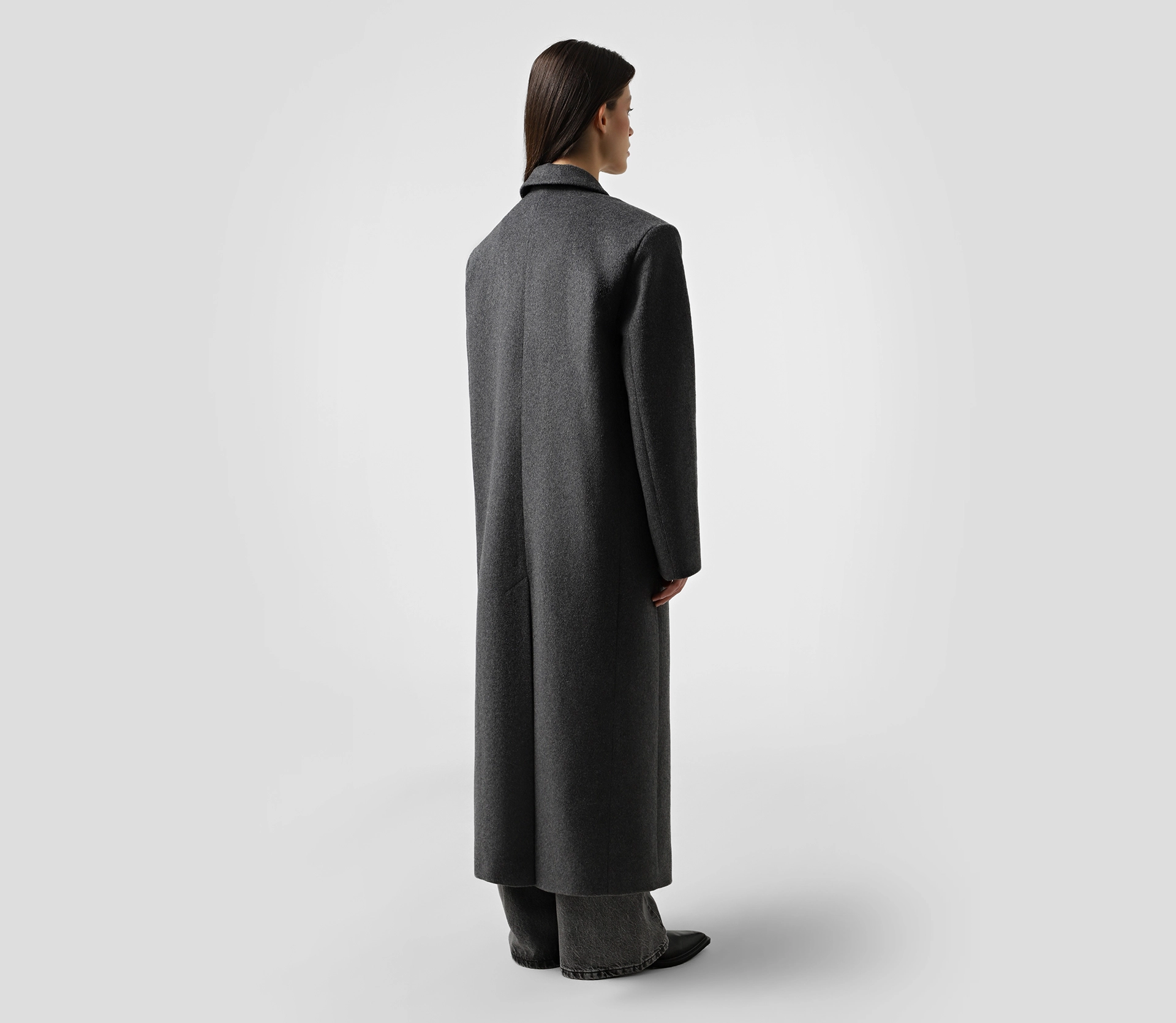 Пальто довге з подвійними клапанами сірий - фото №6 Пальто довге з подвійними клапанами сірий недорого