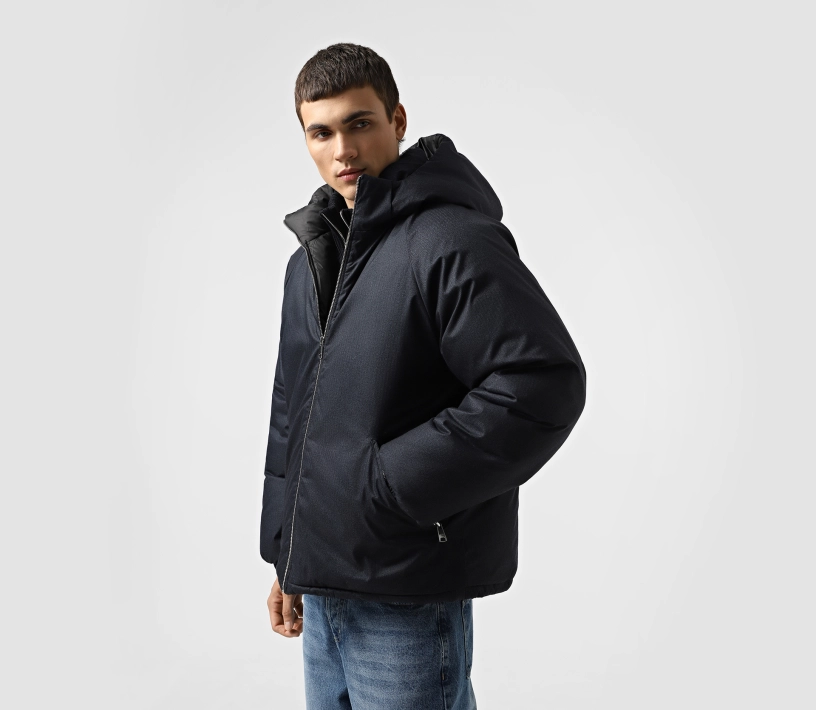 Пуховик-бомбер чоловічий темно-синій фото