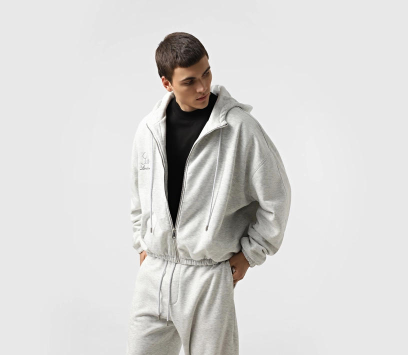 Худі чоловічий на блискавці сірий меланж знижки