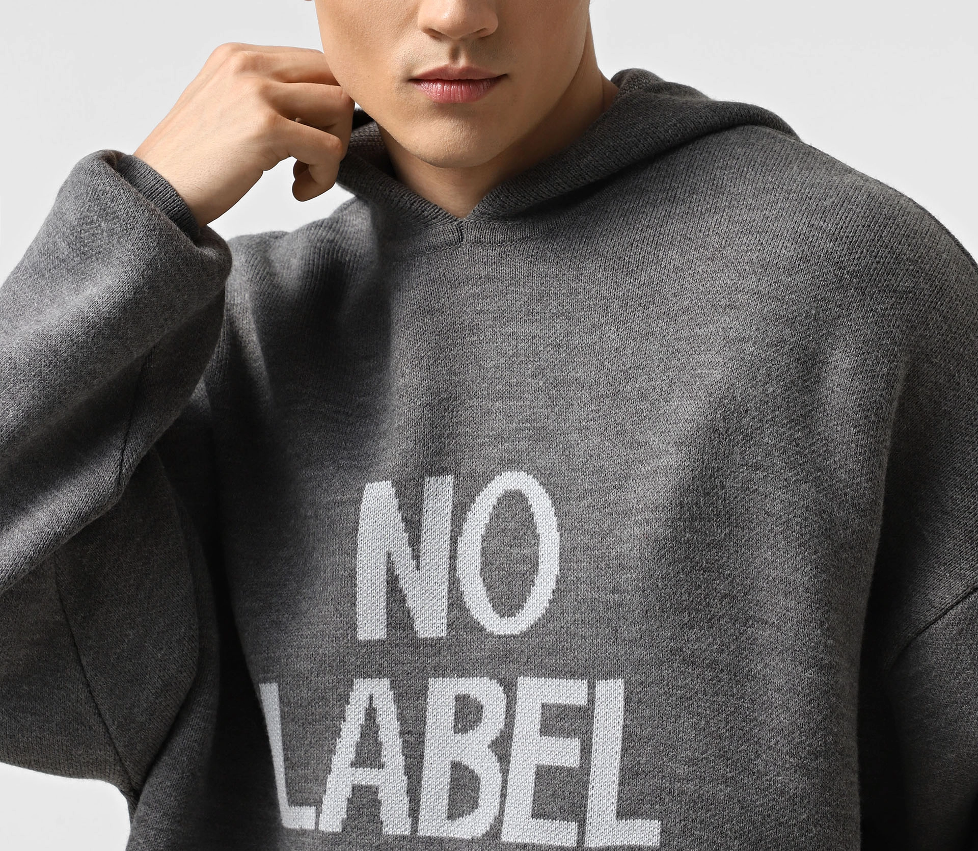 Худі в'язане чоловіче «NO LABEL NEEDED» сірий - фото №4 Худі в'язане чоловіче «NO LABEL NEEDED» сірий в інтернет-магазині