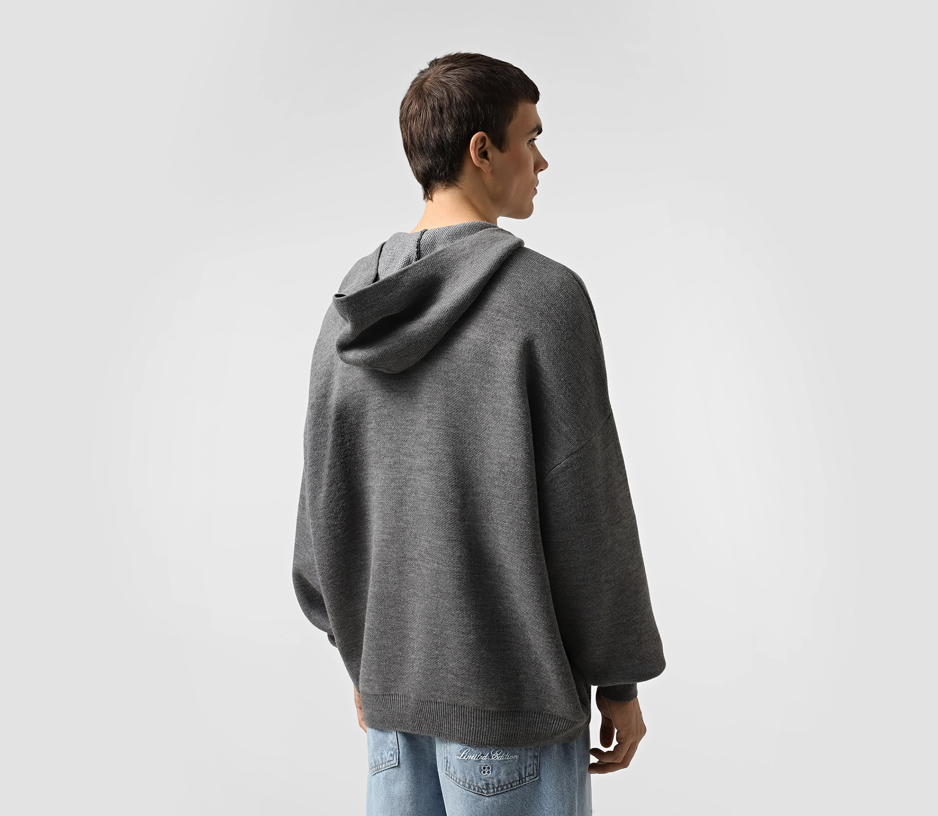 Худі в'язане чоловіче «NO LABEL NEEDED» сірий - фото №5 Худі в'язане чоловіче «NO LABEL NEEDED» сірий знижки