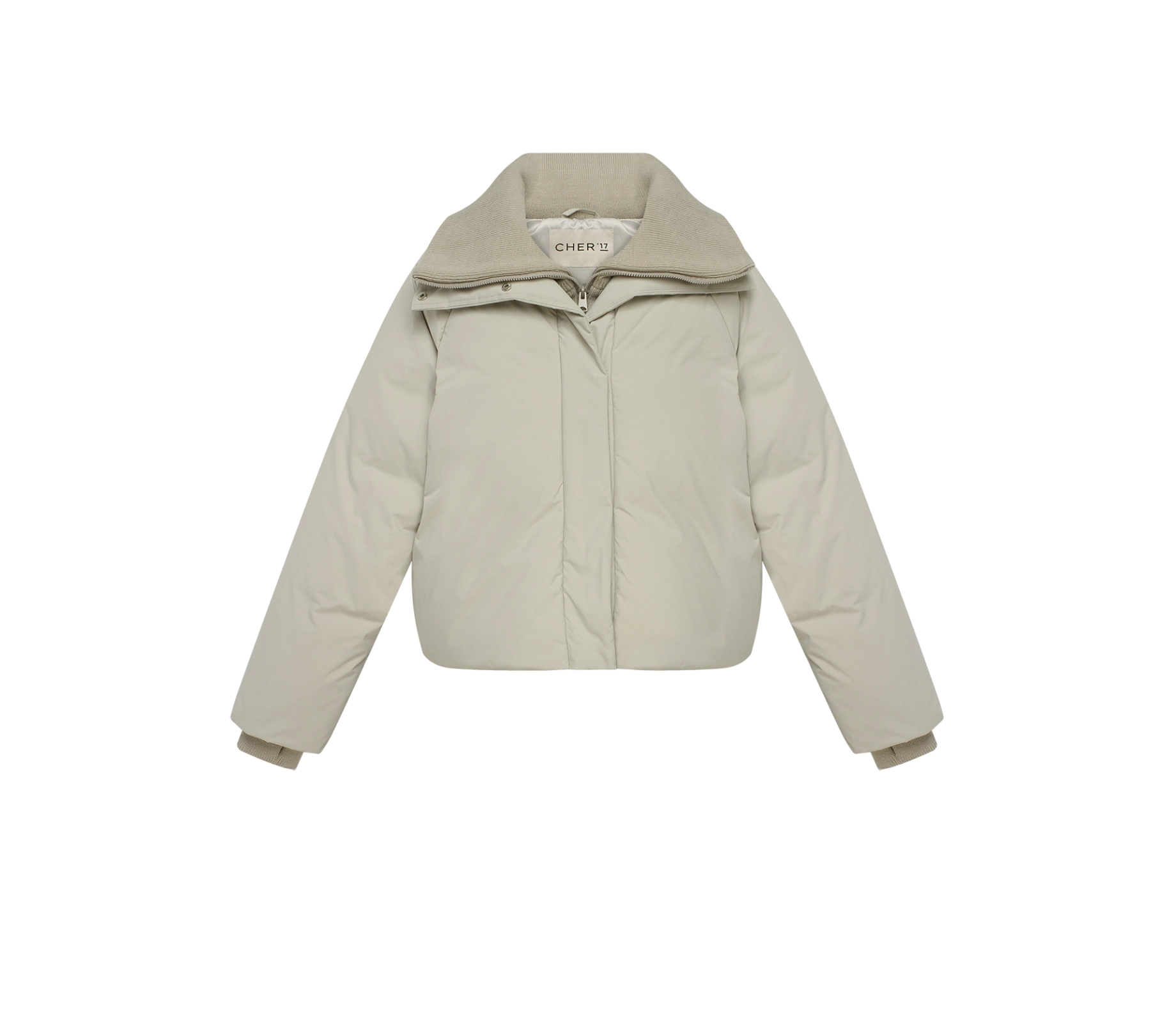 Пуховик вкорочений з довʼязом оливковий cher17