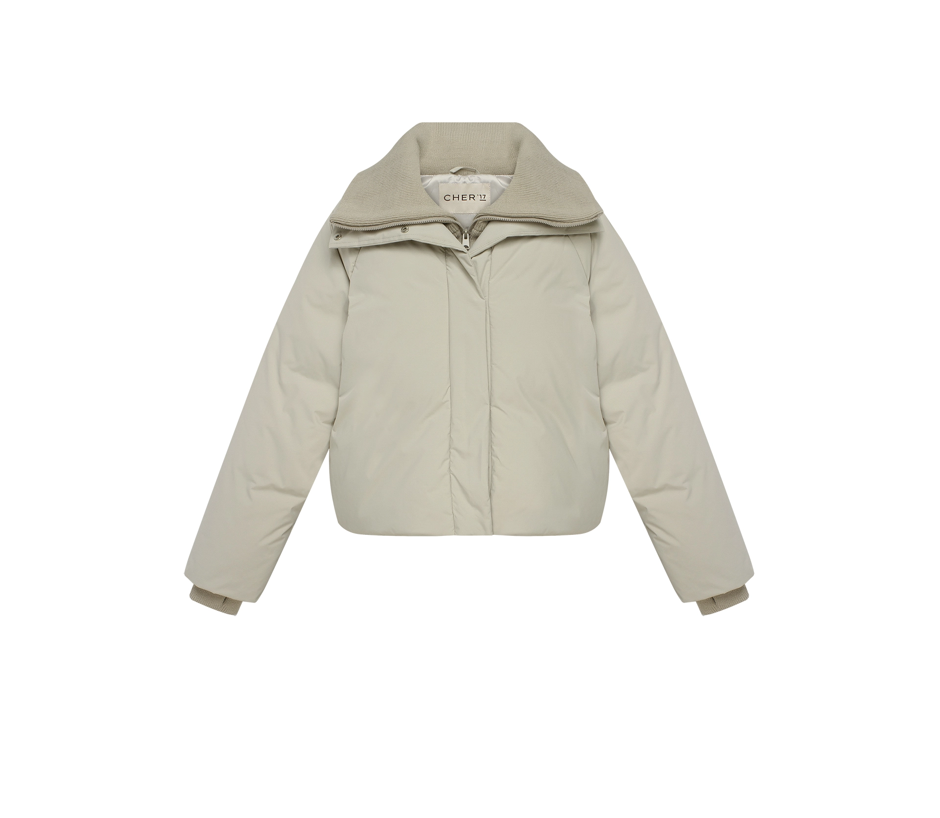 Пуховик вкорочений з довʼязом оливковий фото