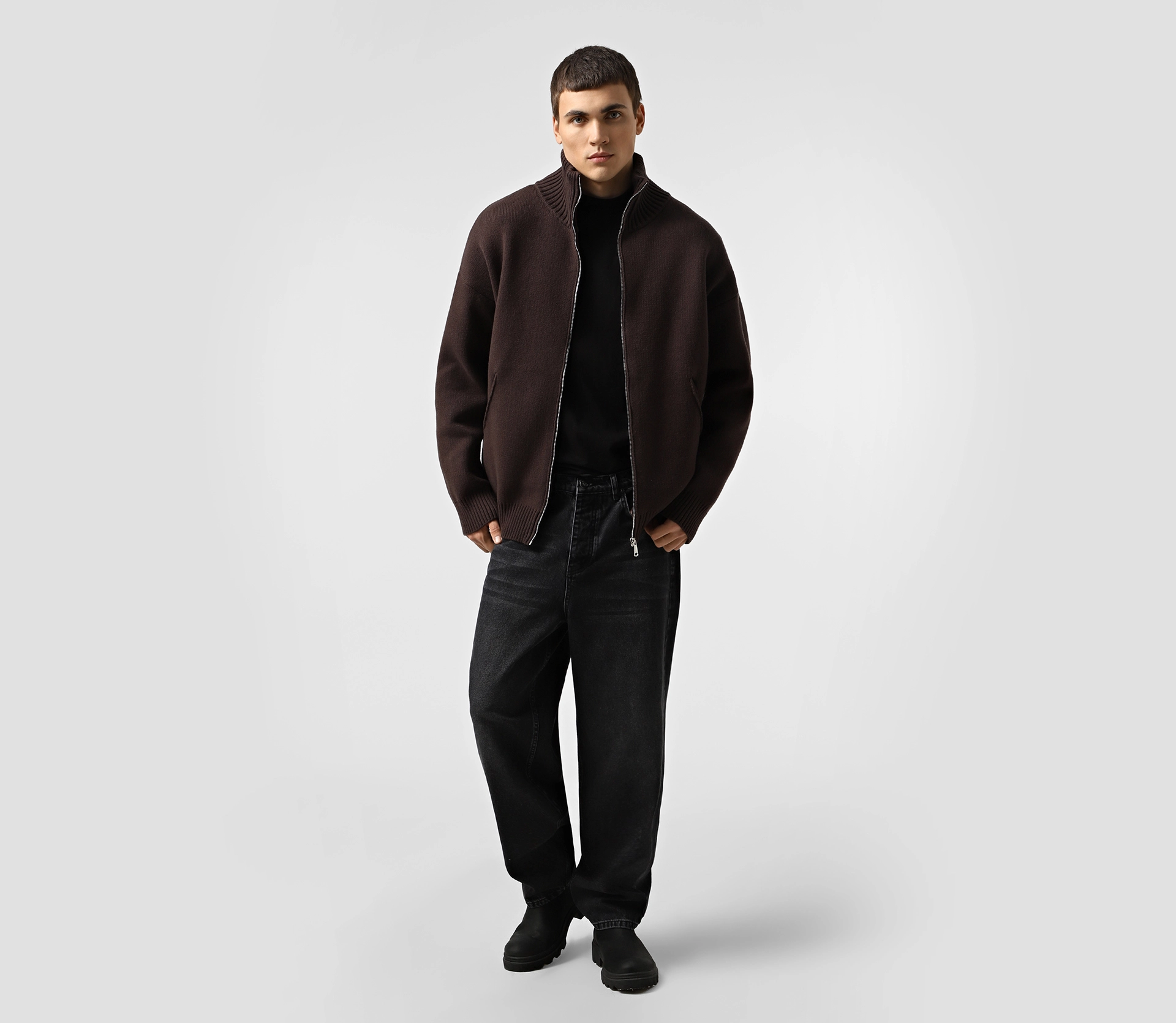 Светр чоловічий на блискавці коричневий - фото №2 Светр чоловічий на блискавці коричневий акції