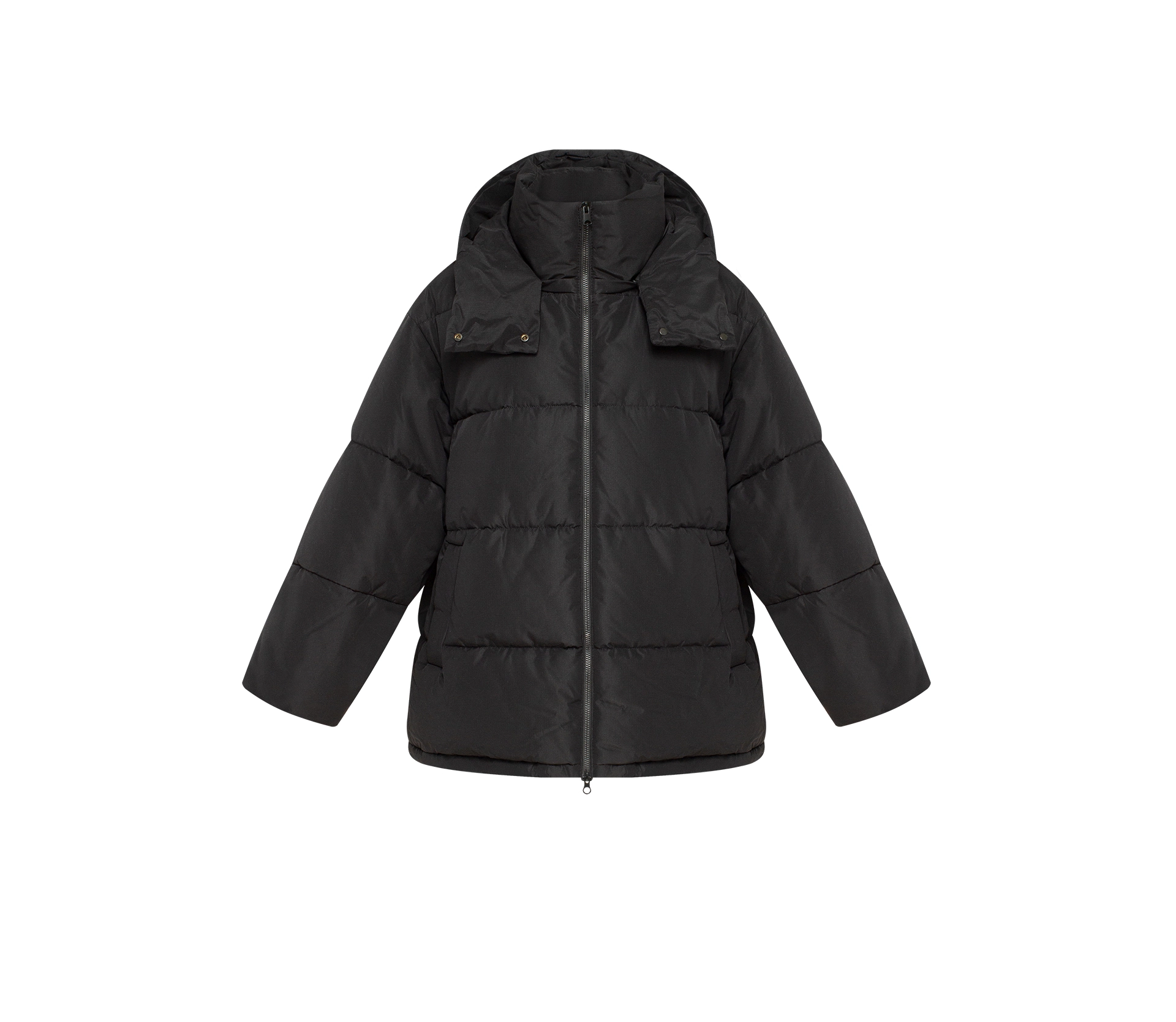 Пуховик обʼємний з капюшоном чорний фото