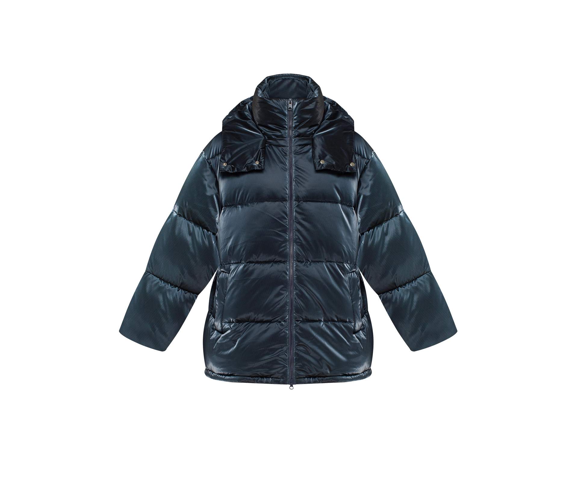 Пуховик обʼємний з капюшоном синій в Україні