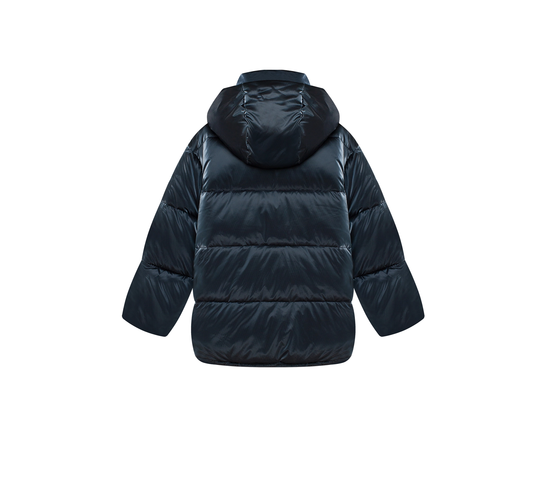 Пуховик обʼємний з капюшоном синій купити