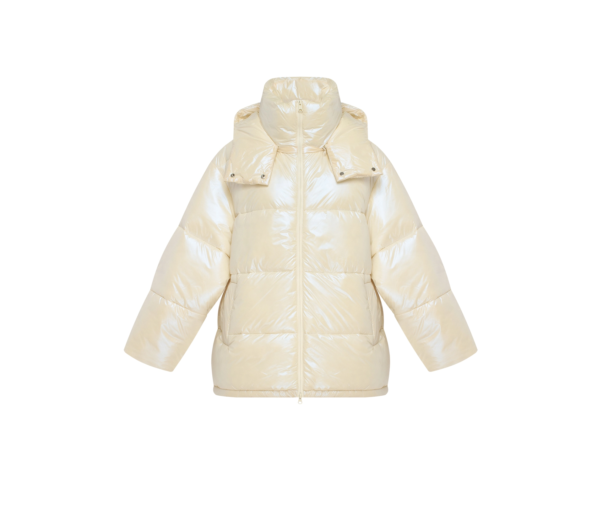 Пуховик обʼємний з капюшоном молочний купити