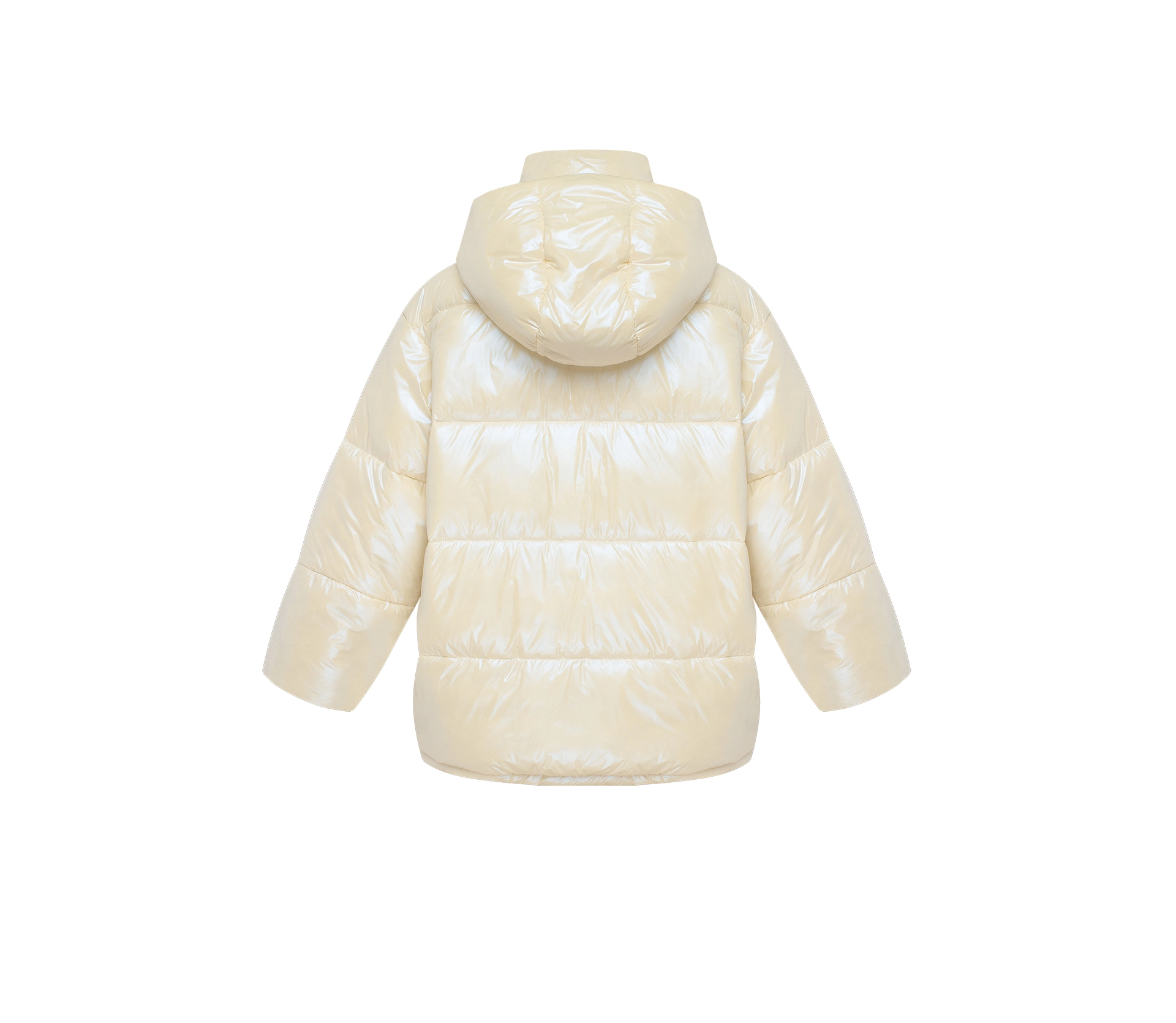 Пуховик обʼємний з капюшоном молочний ціна