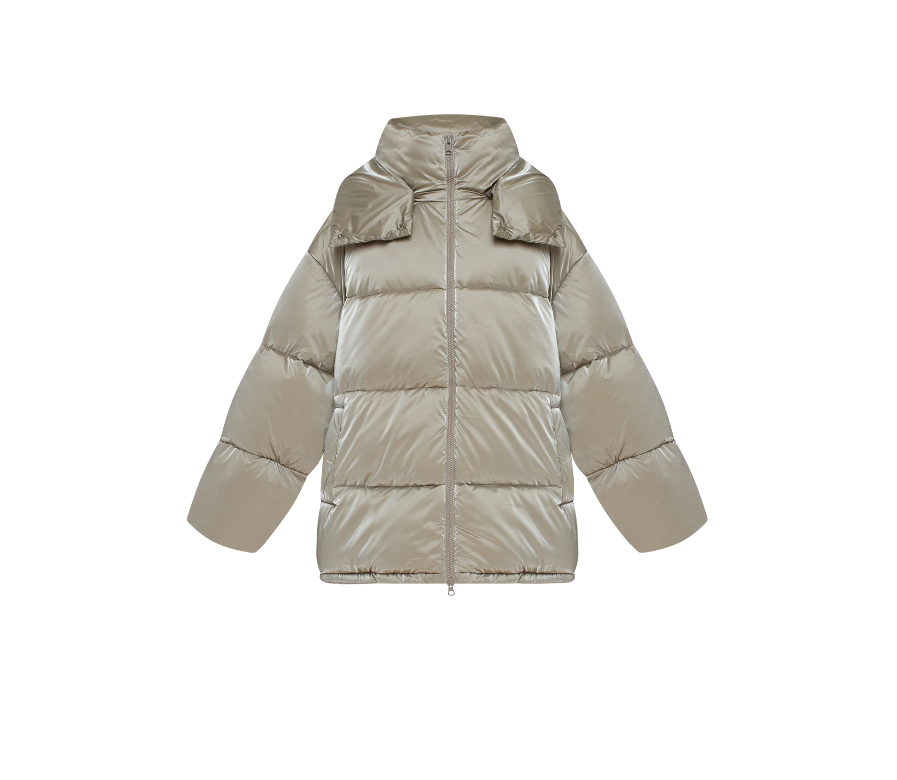 Пуховик обʼємний з капюшоном бежевий cher17