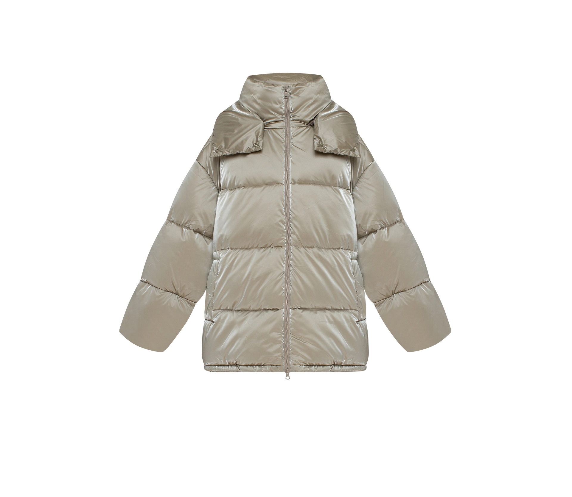 Пуховик обʼємний з капюшоном бежевий замовити