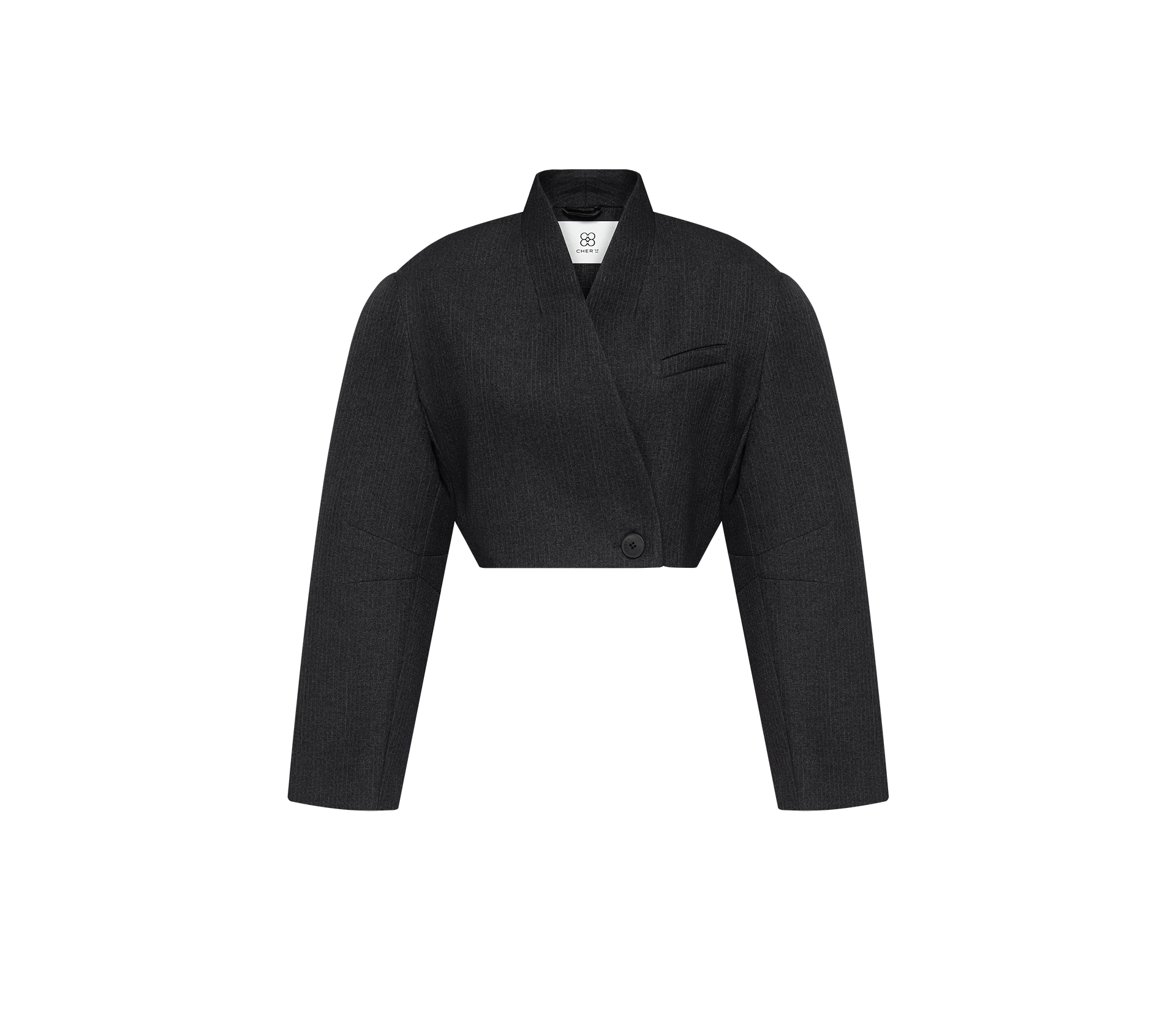 Жакет-кроп на один ґудзик сірий знижки