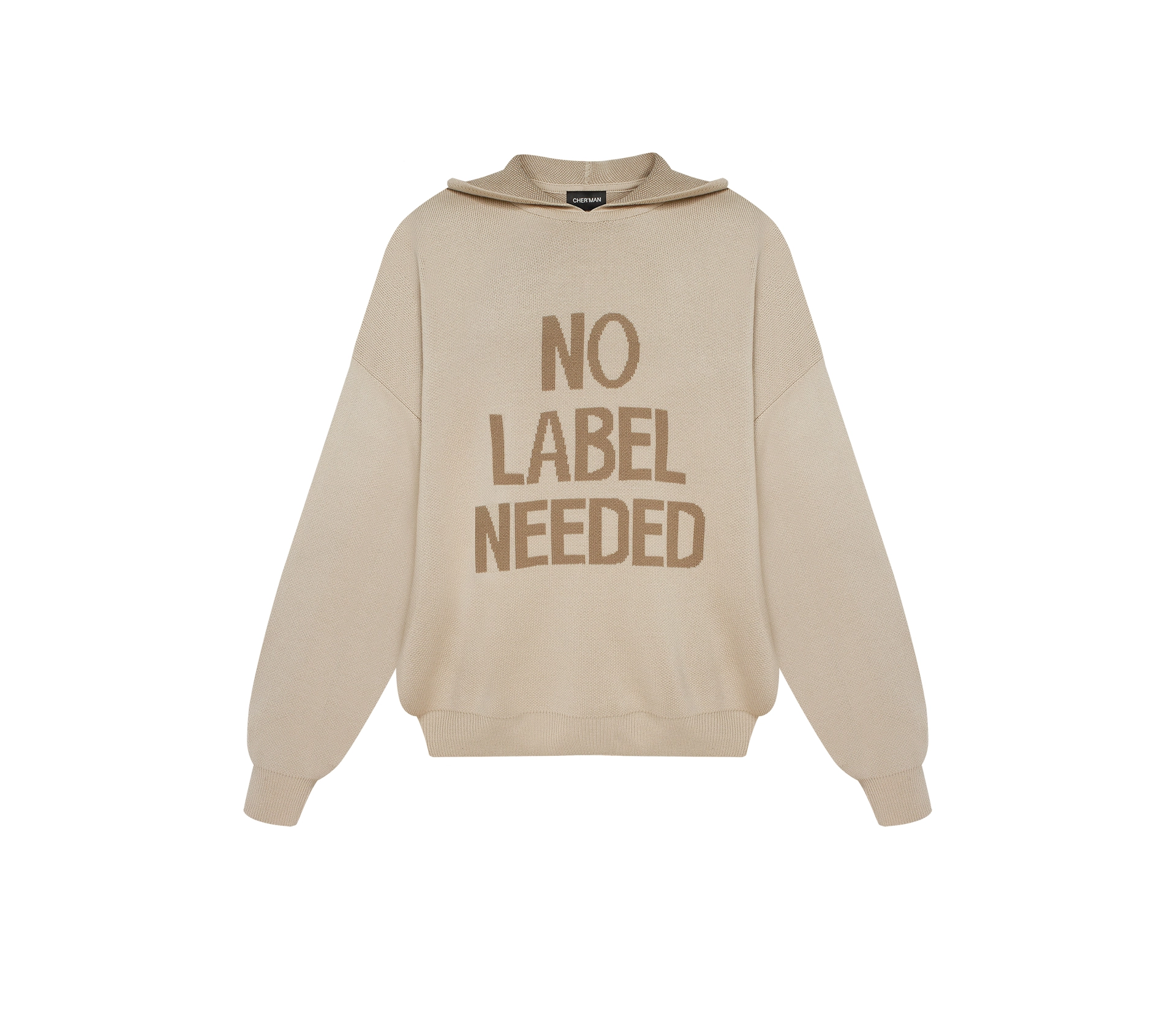 Худі в'язане чоловіче «NO LABEL NEEDED» бежевий - фото №1 Худі в'язане чоловіче «NO LABEL NEEDED» бежевий ціна