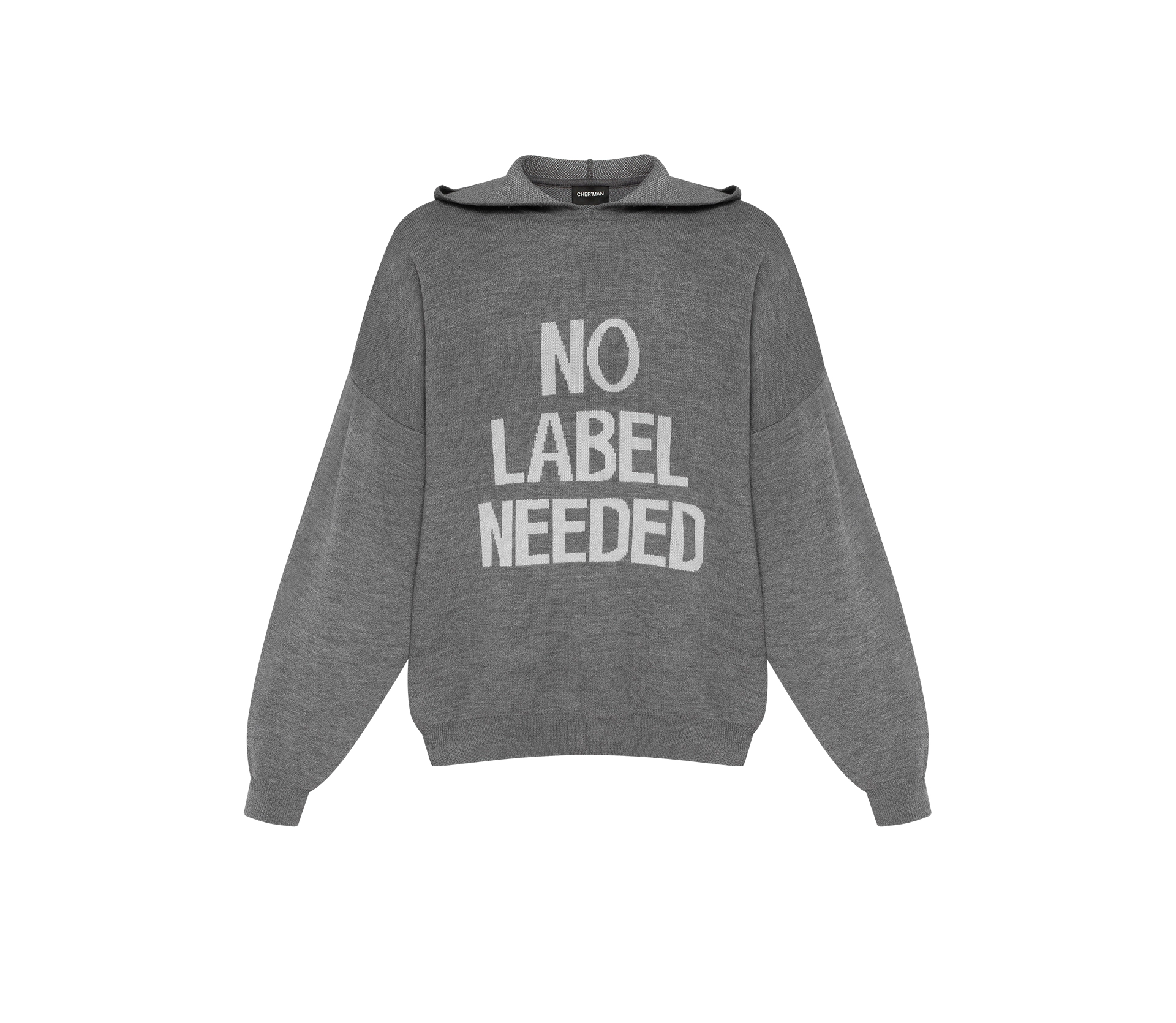 Худі в'язане чоловіче «NO LABEL NEEDED» сірий - фото №1 Худі в'язане чоловіче «NO LABEL NEEDED» сірий ціна